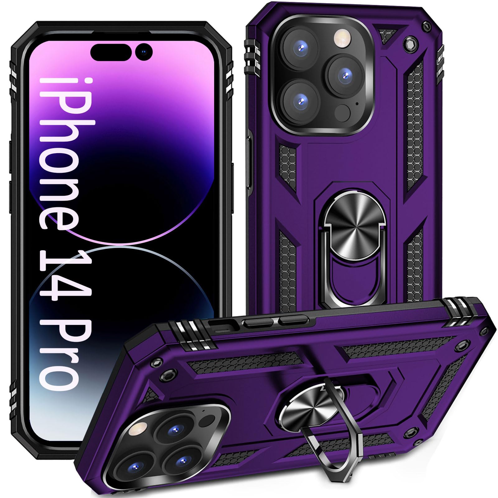 Addit Phone Case For Iphone 14 Pro Case Iphone 14 Pro Phone Case Woman, With Stand Ring, Support Magnet Car Mount, Military Grad