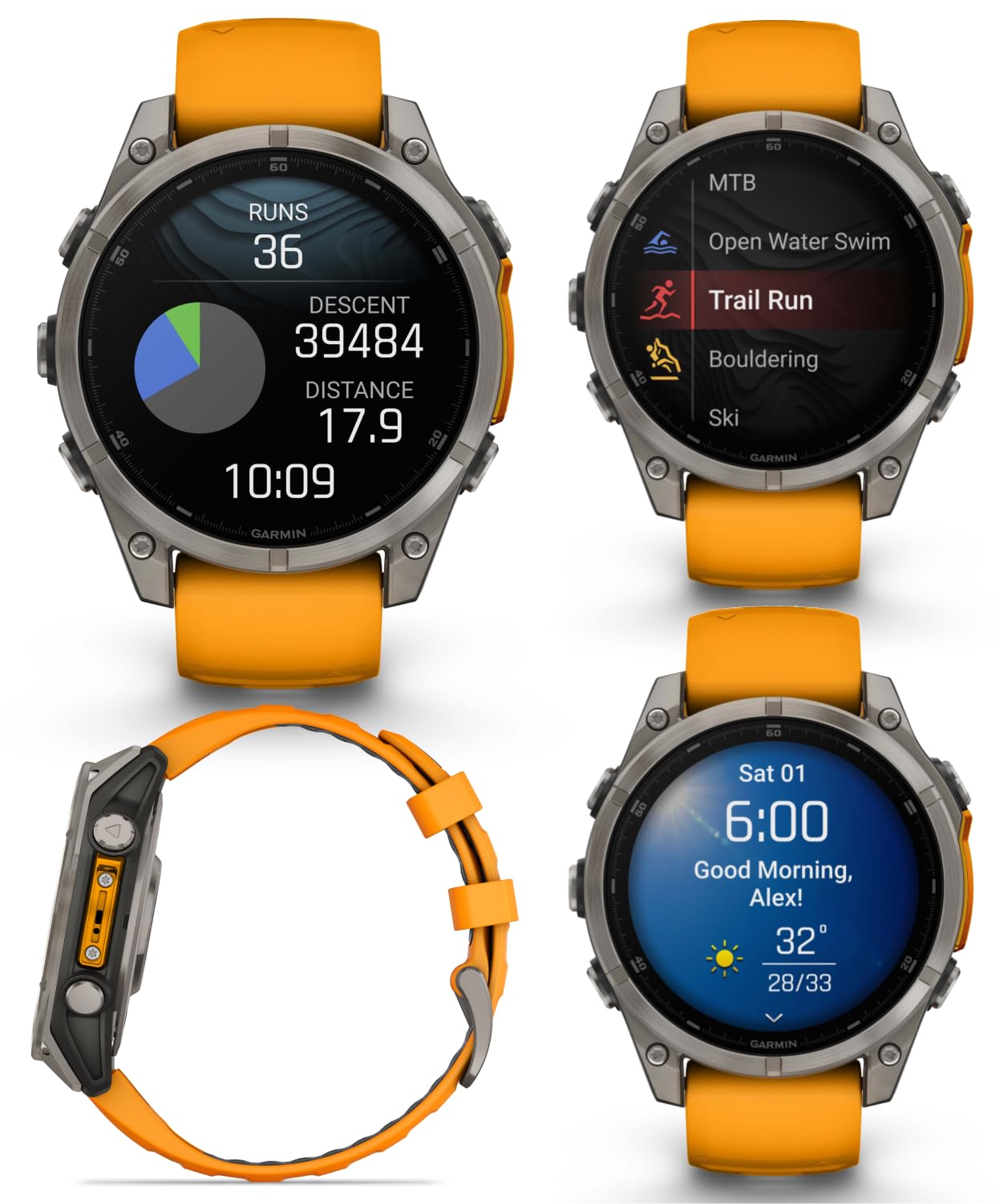 Wearable4U - Garmin Fenix 8 - 47 Mm, Amoled Sapphire Multisport Gps Smartwatch, Titanium With Spark Orange/Graphite Silicone Ban