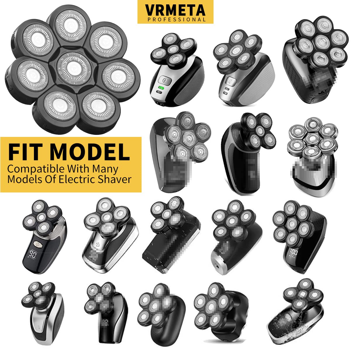Vrmeta Head Shaver Replacement Heads Floating Shaver Blades 8D Sharp Stainless Steel Men'S Electric Shaver Replacement Heads For