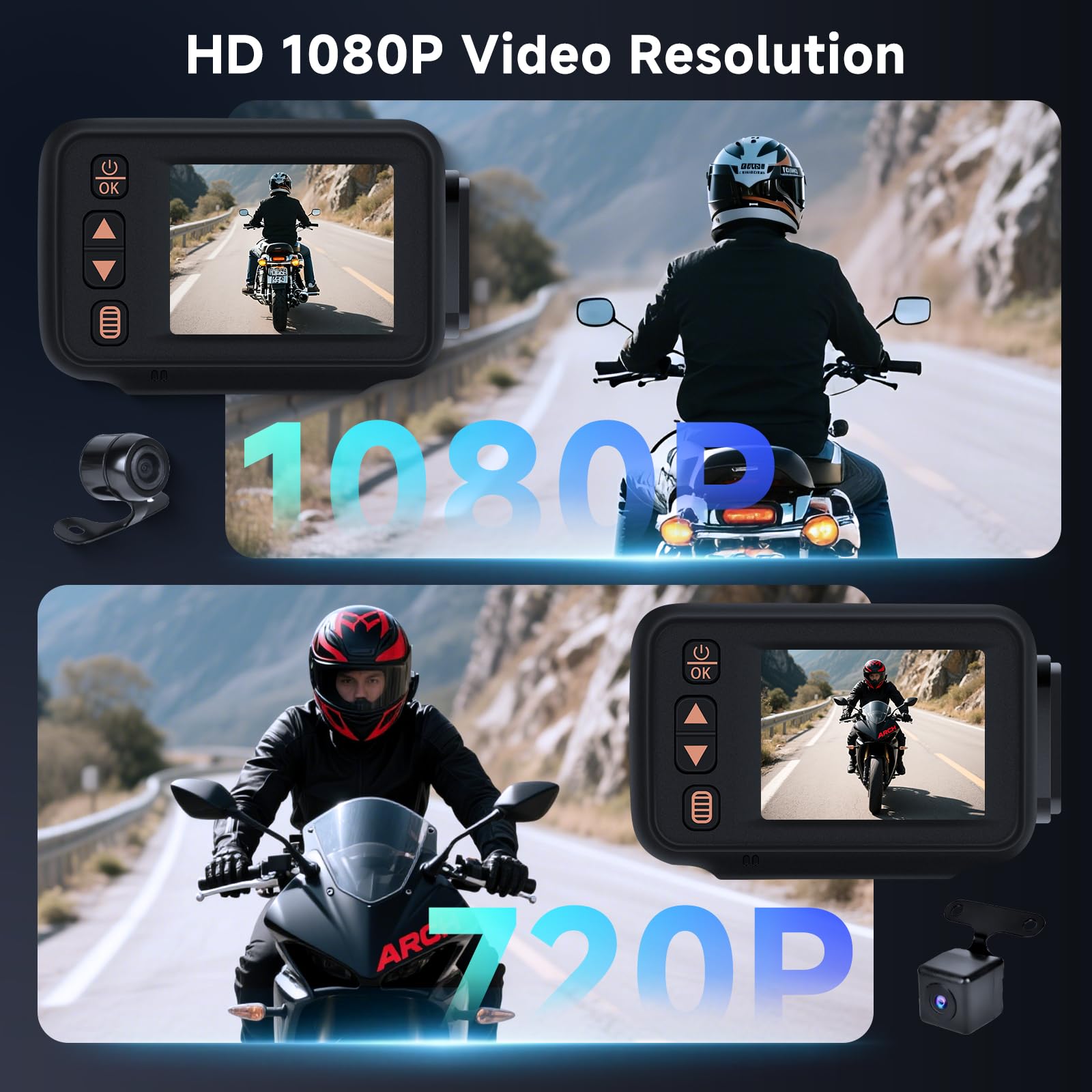 Meteeser Motorcycle Front And Rear Dash Cam,2Inch Touch Screen,1080P Motorbike Camera Dvr Dashcam,G-Sensor,Gps,Loop Recording,Dv