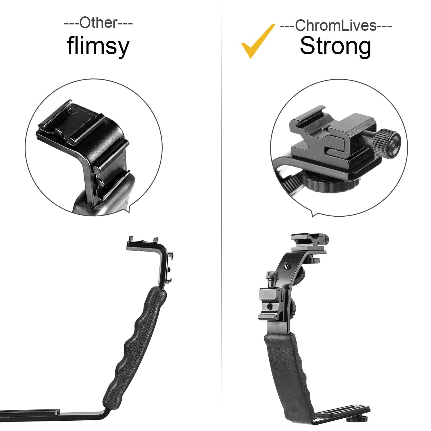Chromlives Camera L Bracket Mount Video Grip L-Bracket With Dual Flash Cold Shoe Mount 1/4 Tripod Screw, Heavy Duty Padded Han