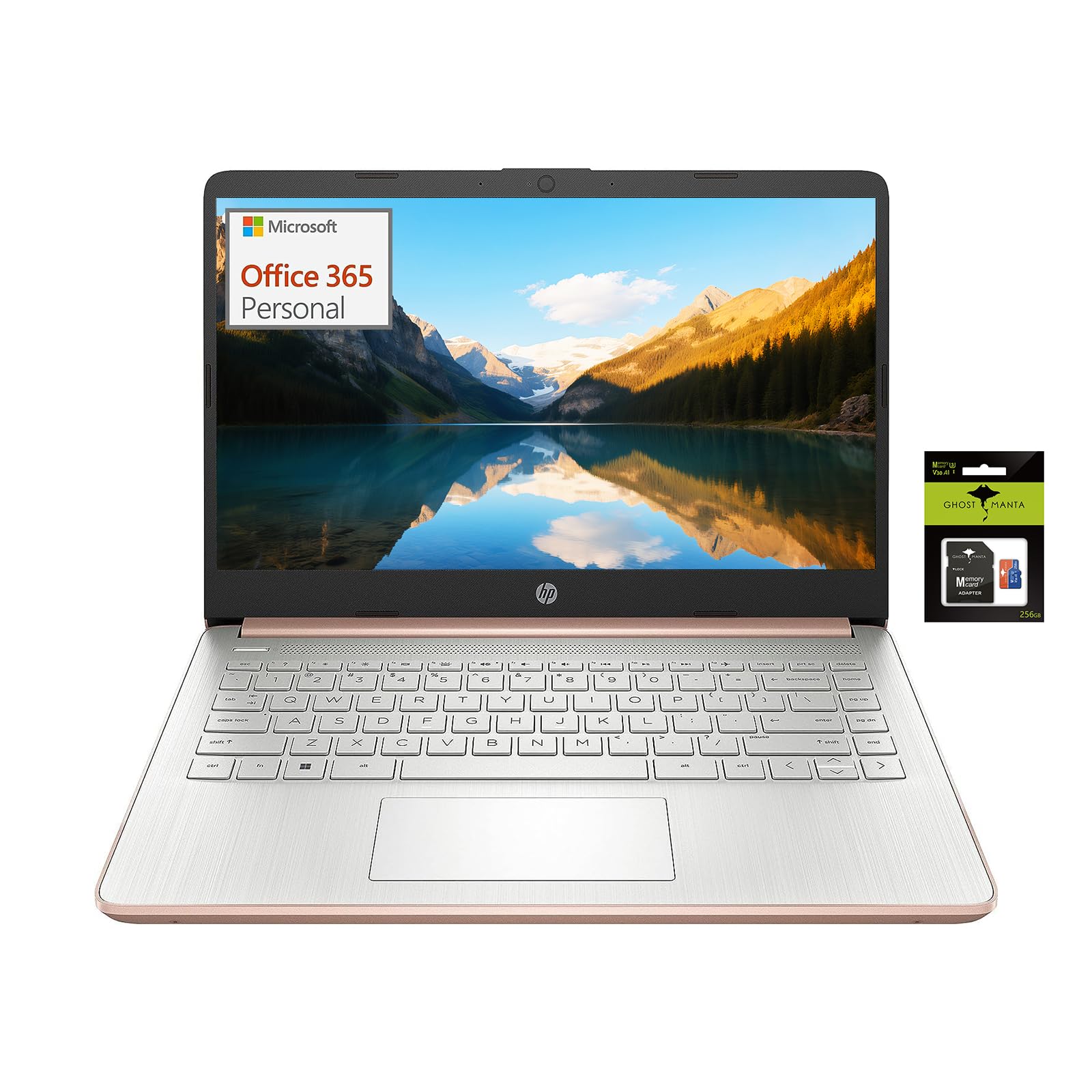 HP 14 Ultralight Student-Laptop, Intel 4-Core 8GB RAM 320GB Storage Laptops with 1Yr Office 365 Win11(64GB eMMC+Ghost Manta 256G