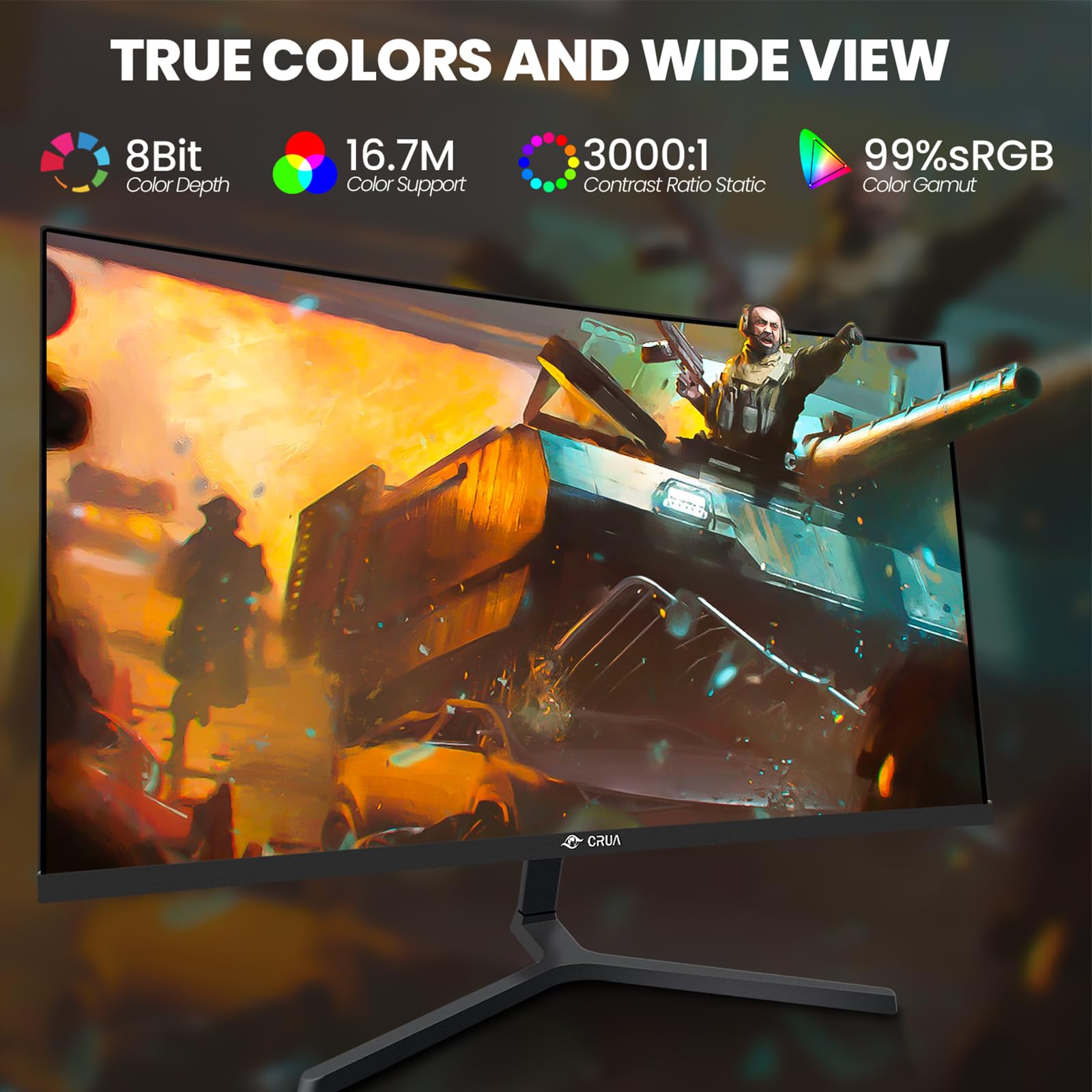 Crua 24 Inch 144Hz/180Hz Curved Gaming Monitor, Fhd 1080P Frameless Computer Monitors, Support Amd Freesync Low Motion Blur, Eye