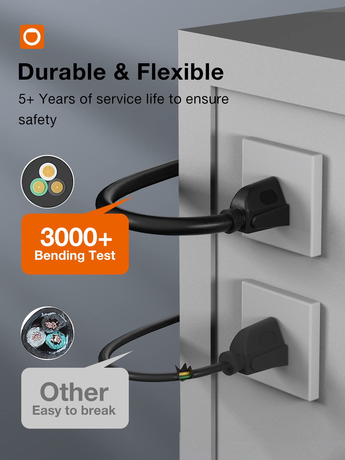 6 Feet Outdoor Extension Cord Waterproof, Black Extreme All Weather 16 Gauge Extensions Cord With Covers, Flexible 100% Copper 3