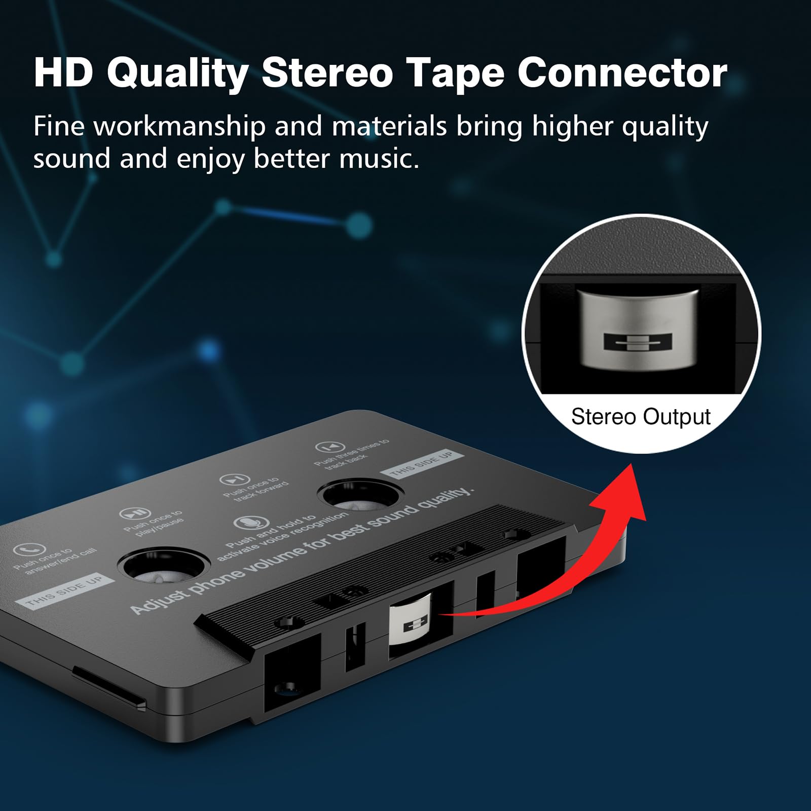 Car Cassette Aux Adapter With Microphone, 3.5Mm Cable Audio Cassette Tape Adapter Player For Car, Mp3, Phone, 3.2 Feet Cable