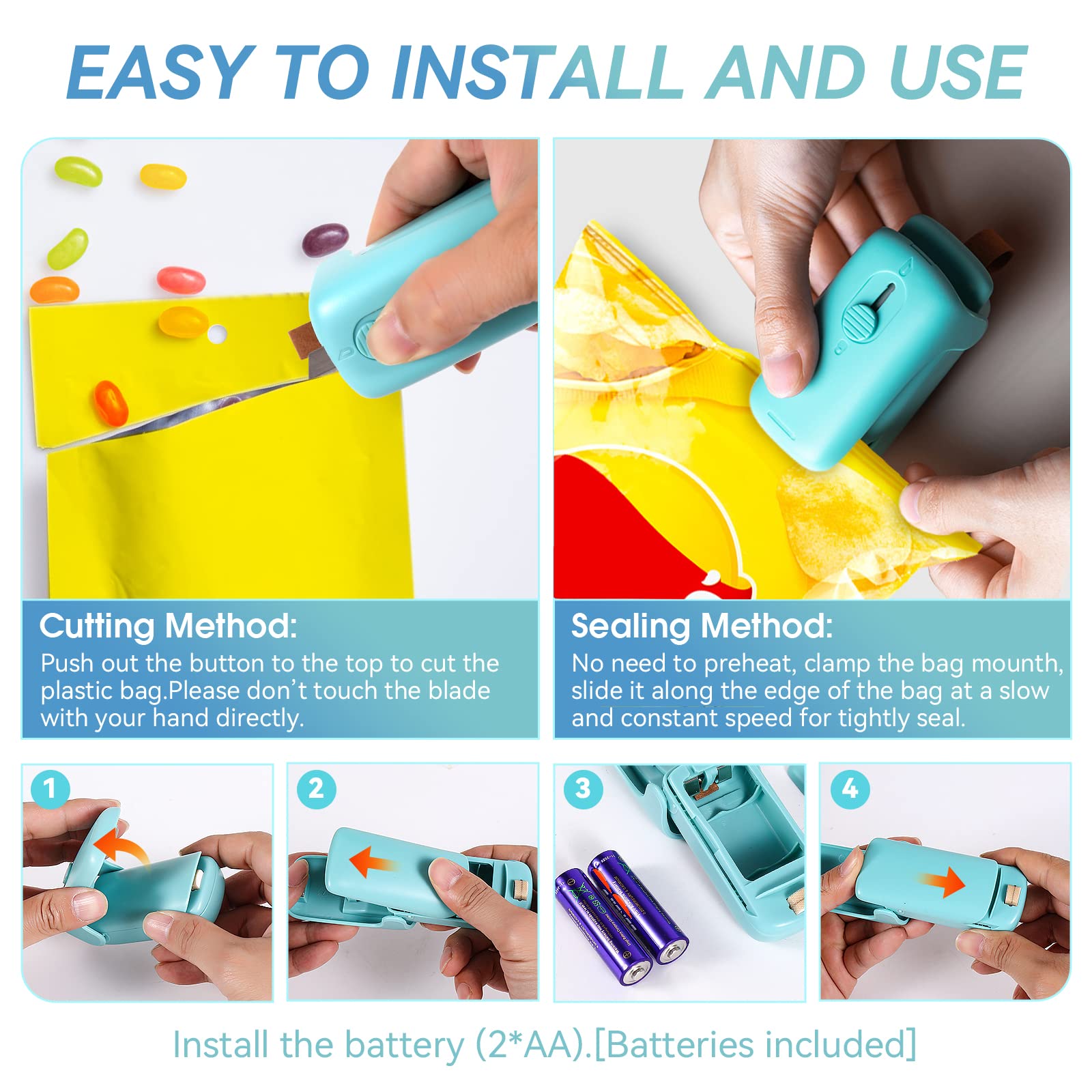 Mini Bag Sealer, Romsto Handheld Heat Vacuum Sealer, 2 In 1 Sealer And Cutter With Lanyard, Portable Resealer Machine For Plasti