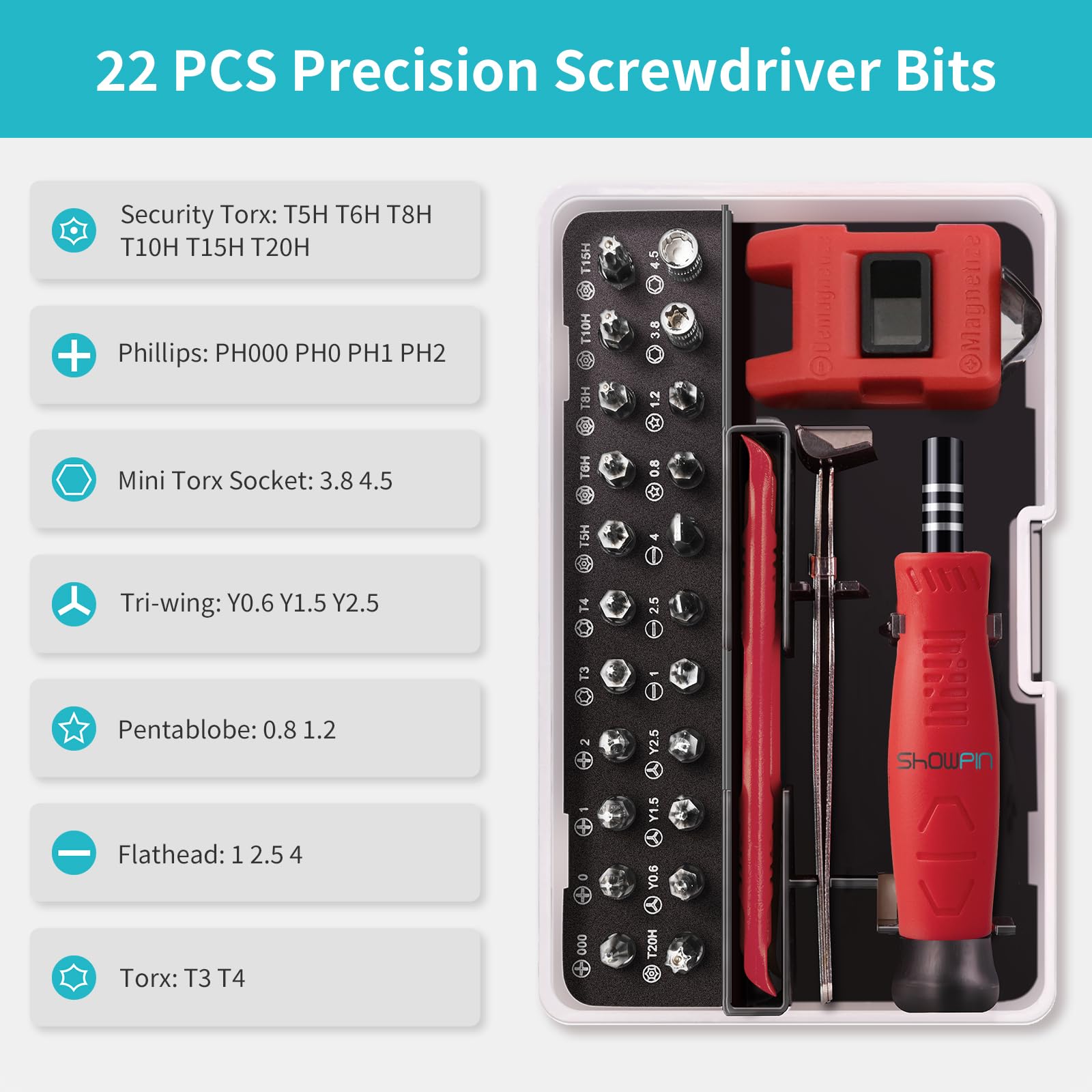 Showpin Mini Screwdriver Set For Computer: Pc Electronics Laptop Macbook Repair Kit, Small Precision Tool Kit With Torx T5 T6 T8