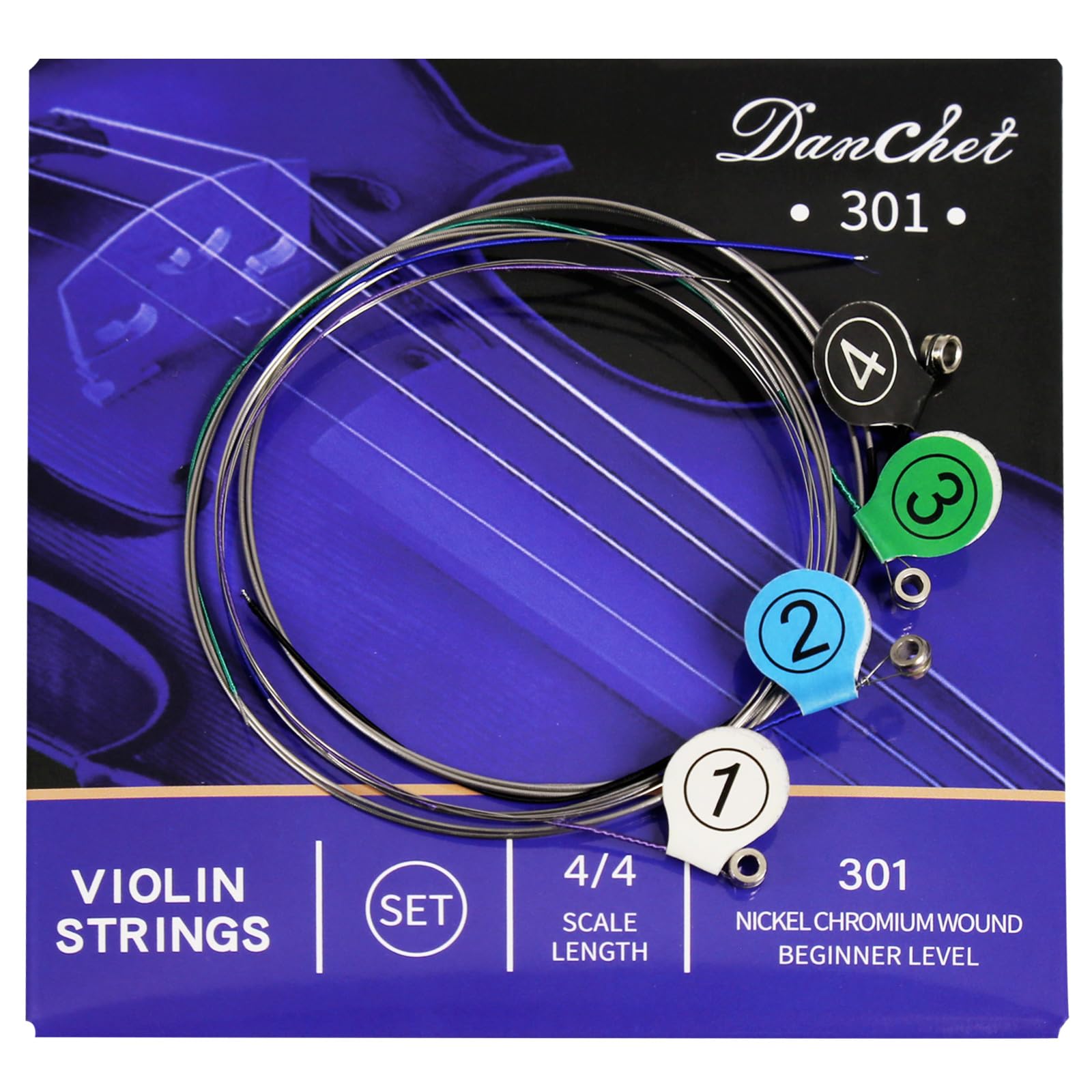 Danchet Violin Strings 4/4 Full Set Beginners Level, Ball End, Nickel Chromium Wound 301.