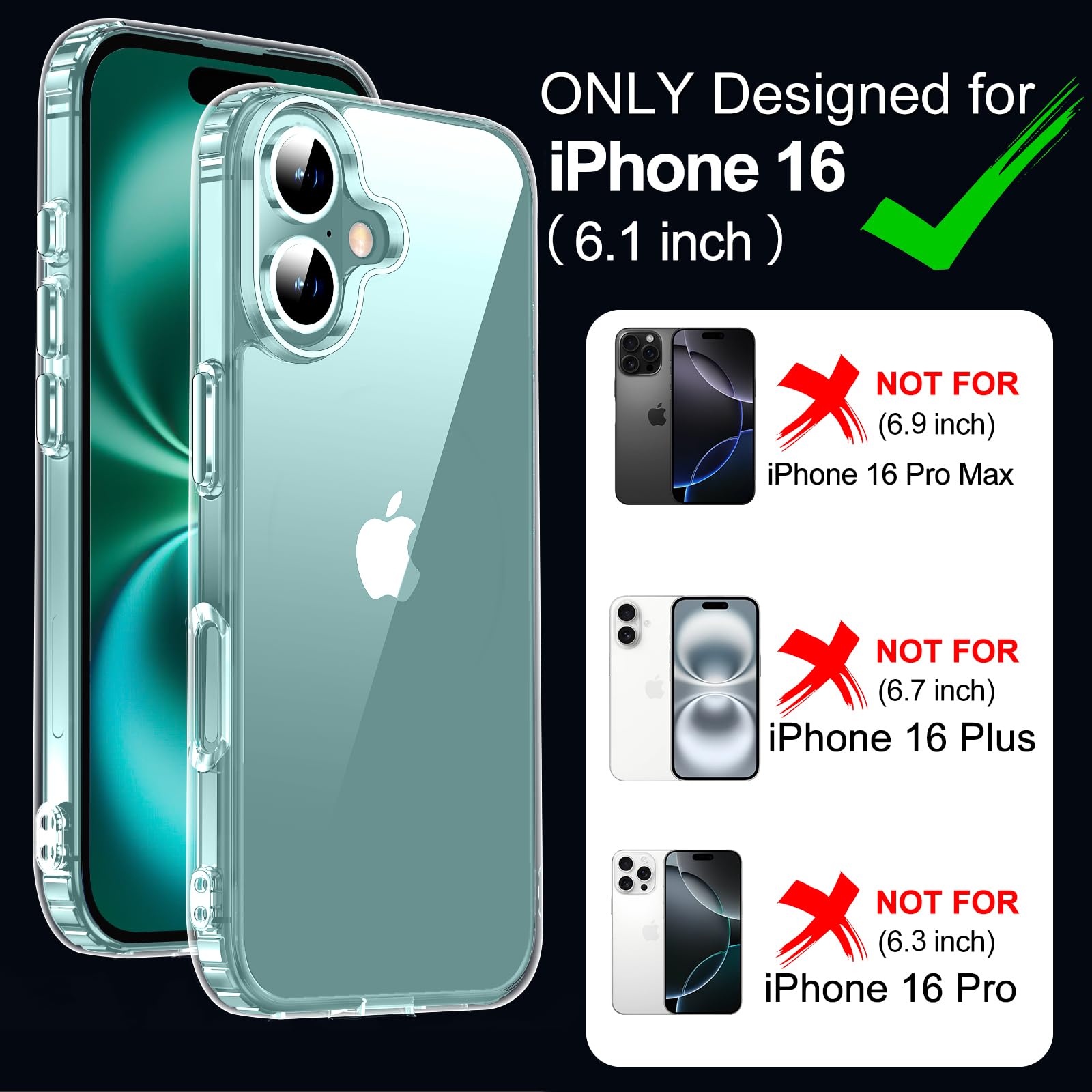 Mozoter For Iphone 16 Case Clear,[Anti Yellowing] [Non Slip] Shockproof Bumper Phone Cover,Slim Thin Cute Case For Iphone 16 6.1