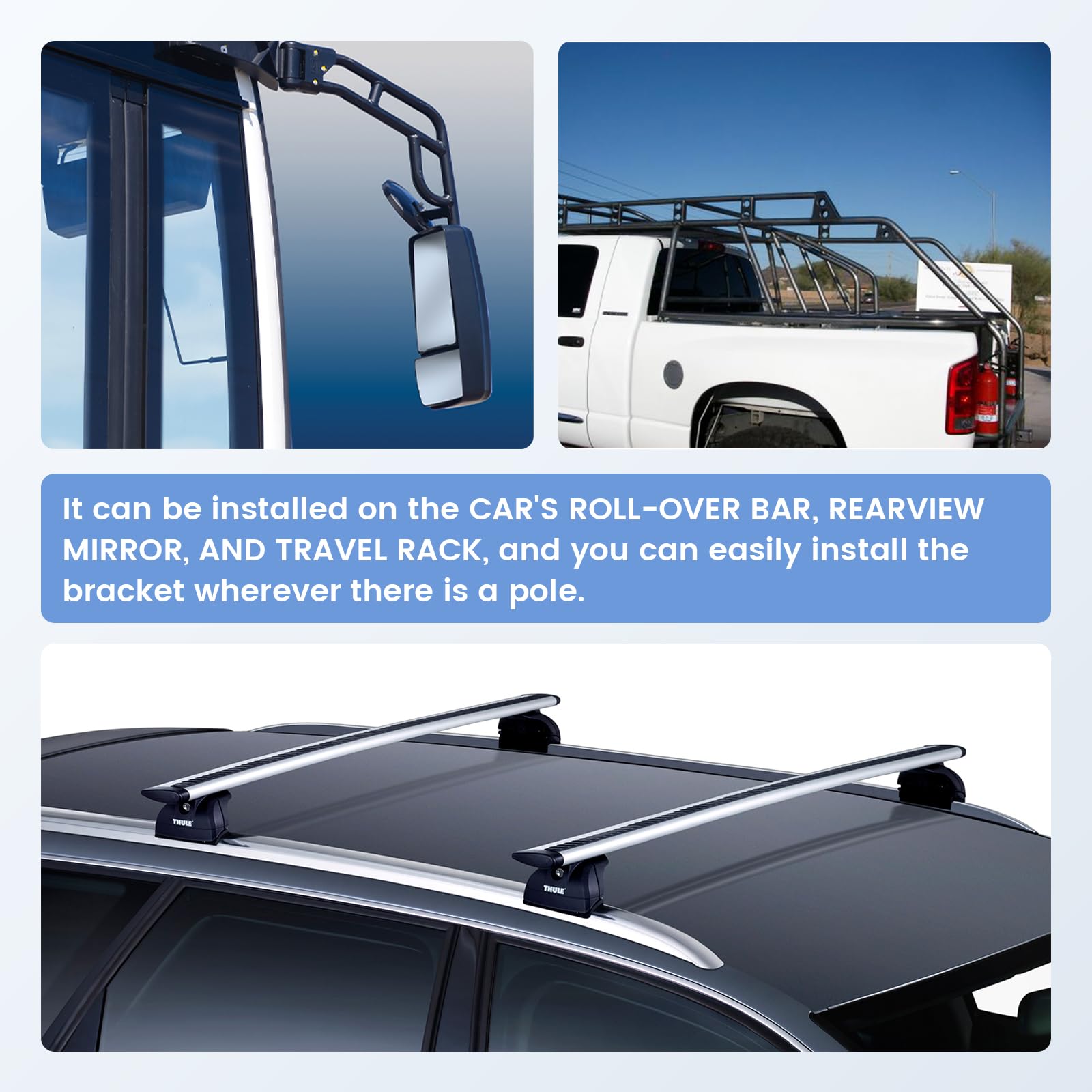 Anina Nmo Roll Bar Mirror Antenna Mount, Tubular Bracket For Nmo, Sirius Xm Aerial Universal Heavy Duty Steel Antenna Stand For