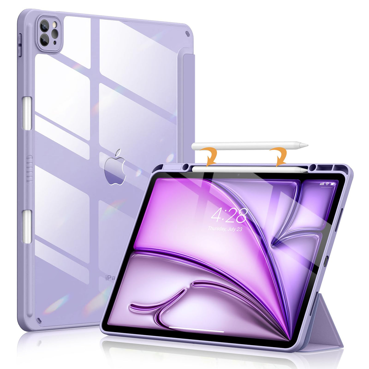 Soke Case For Ipad Air 13 M2 2024/Pro 12.9 (6Th/5Th/4Th Generation, 2022/2021/2020)   Pencil Holder+Auto Sleep/Wake+Camera Protection, Shockproof Back Cover For Ipad Pro 12.9 Inch, Lavender Purple