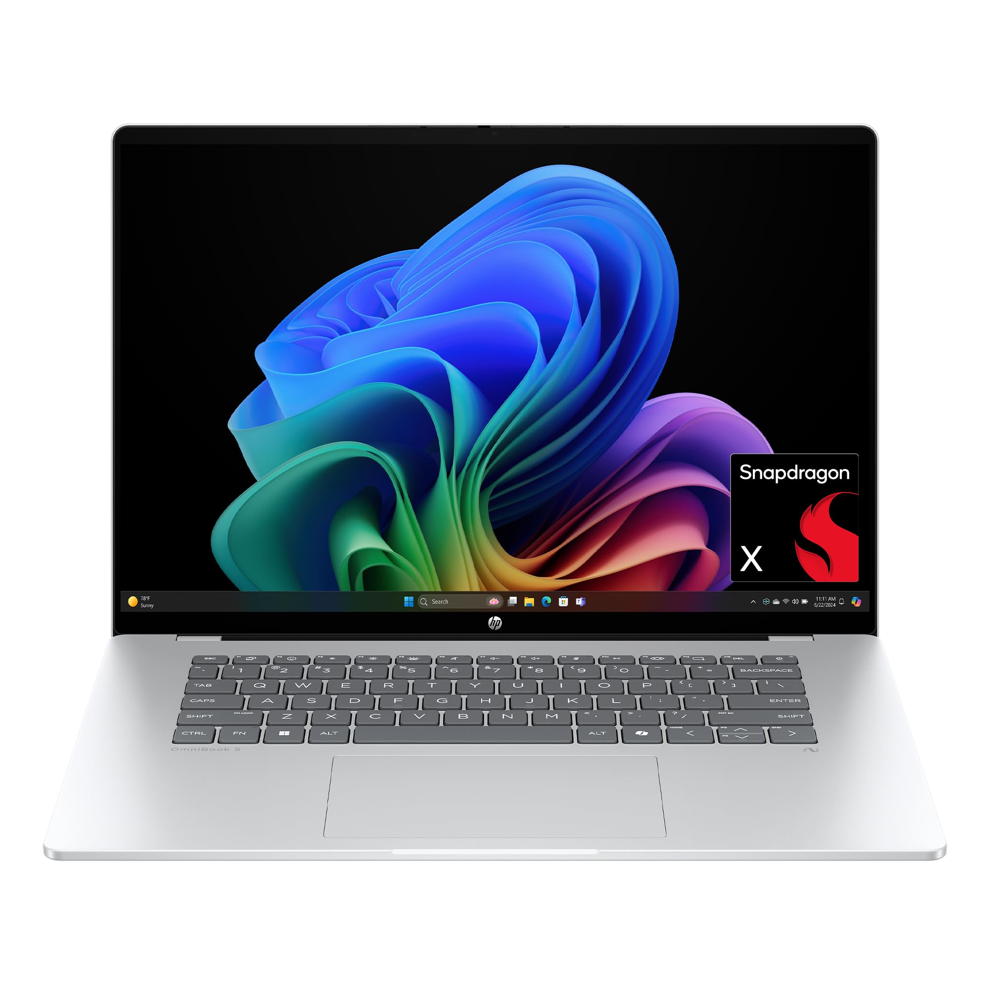HP OmniBook 5 16 inch Next Gen AI PC, 2K Display, Snapdragon X X1-26-100, 16 GB RAM, 512 GB SSD, Qualcomm Adreno GPU, Windows 11