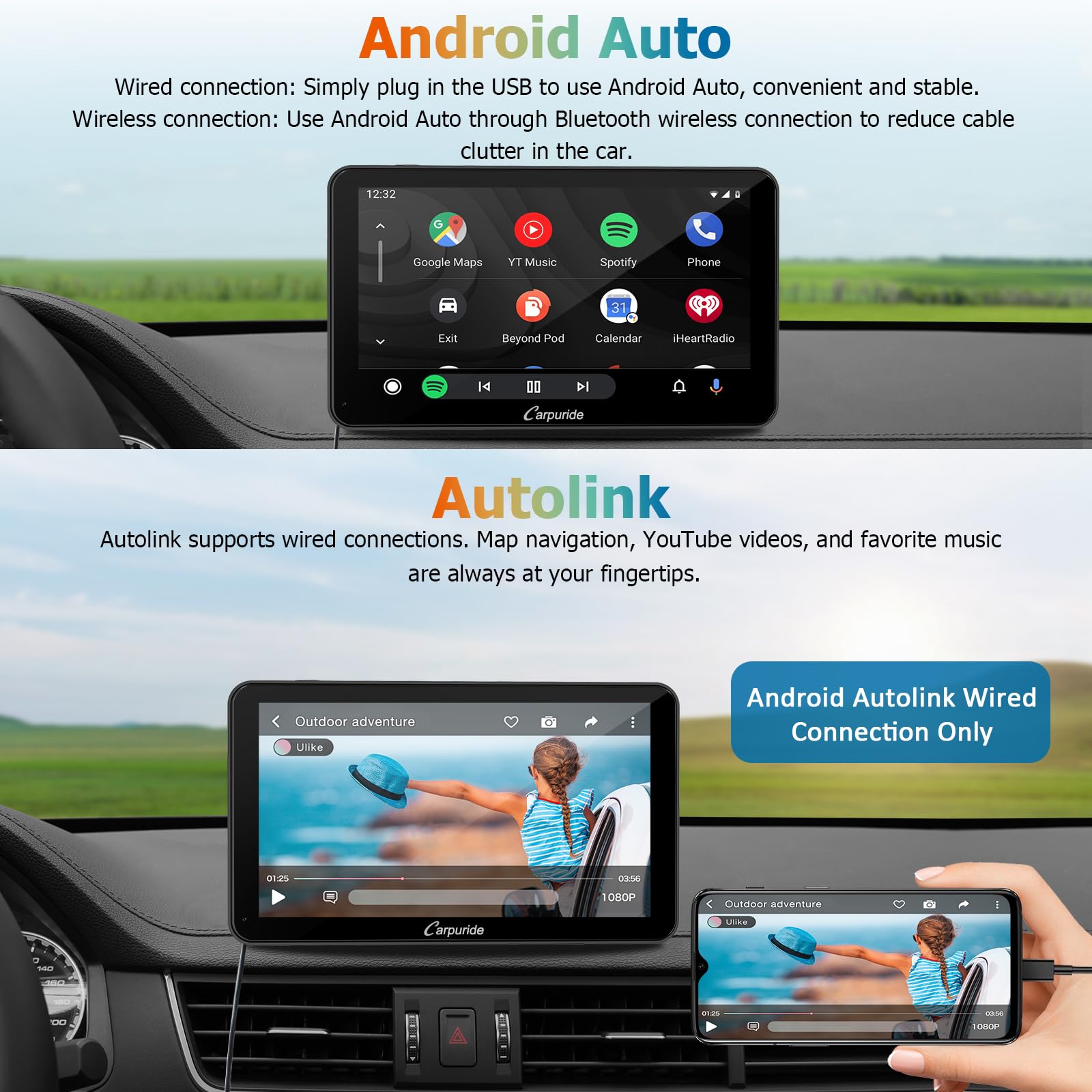 2024 Carpuride 7 Inch With Steering Wheel Controls, Portable Carplay & Android Auto, 1080P Ips Hd Touch Car Play Screen With Mirror Link, Siri, Bluetooth Audio, Gps Navigation