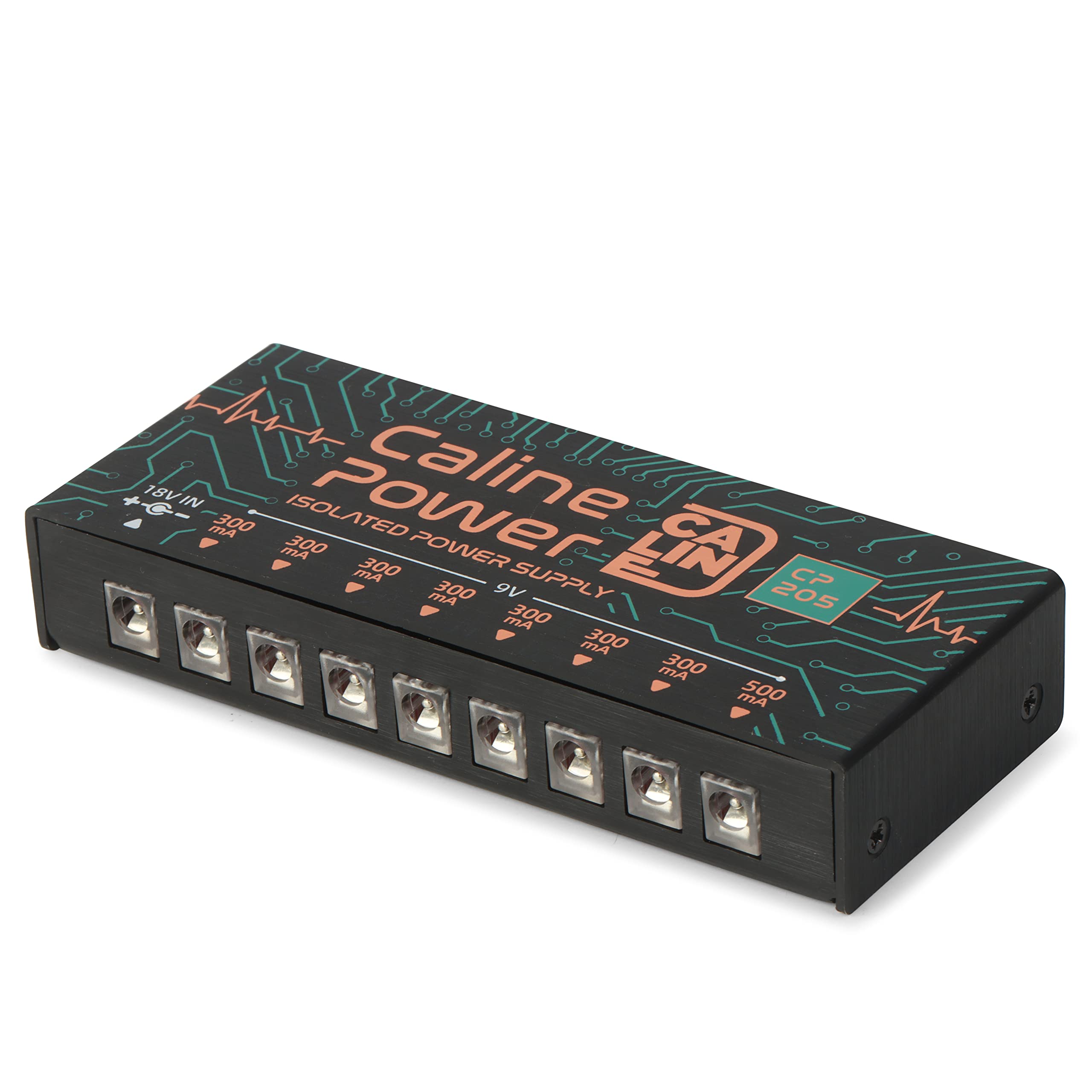 Caline Cp 205 Guitar Pedal Power Supply, Dc 9V True Isolated Pedalboard Power Supply With 8 Totally Isolated Outputs(300Ma/500Ma