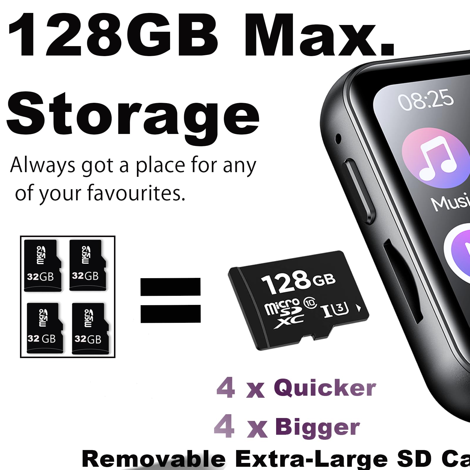 Mp3 Player With 128Gb Tf Card, Fhd 720P Digital Camera, Bluetooth 5.4 Lossless Sound Audio Player, 2'' Touch Screen Portable Mus