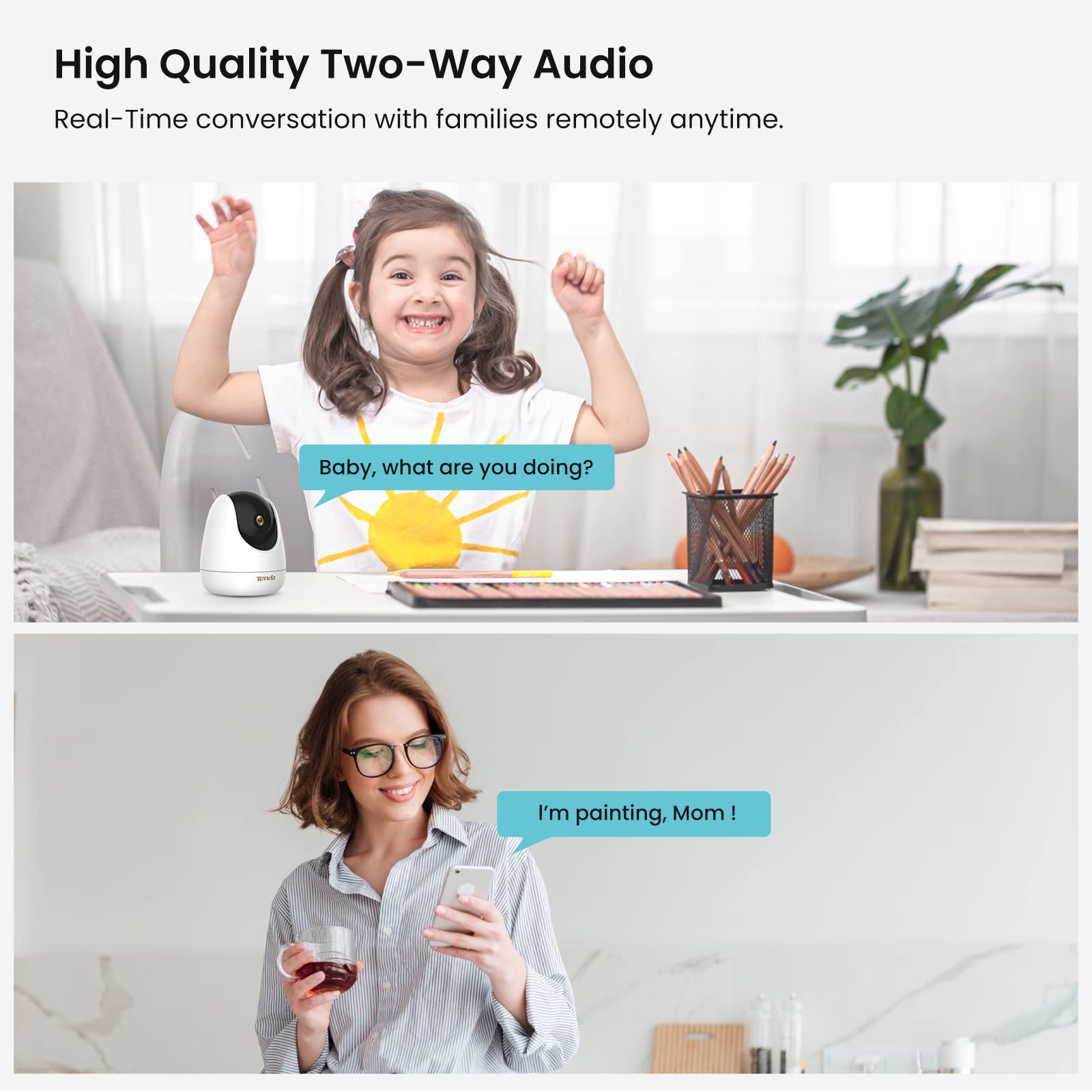 Tenda Cameras For Home Security, 2.5K Indoor Camera Wifi Camera, 360 Pan Tilt Wifi Camera With Phone App, 2 Way Audio, Night Vis