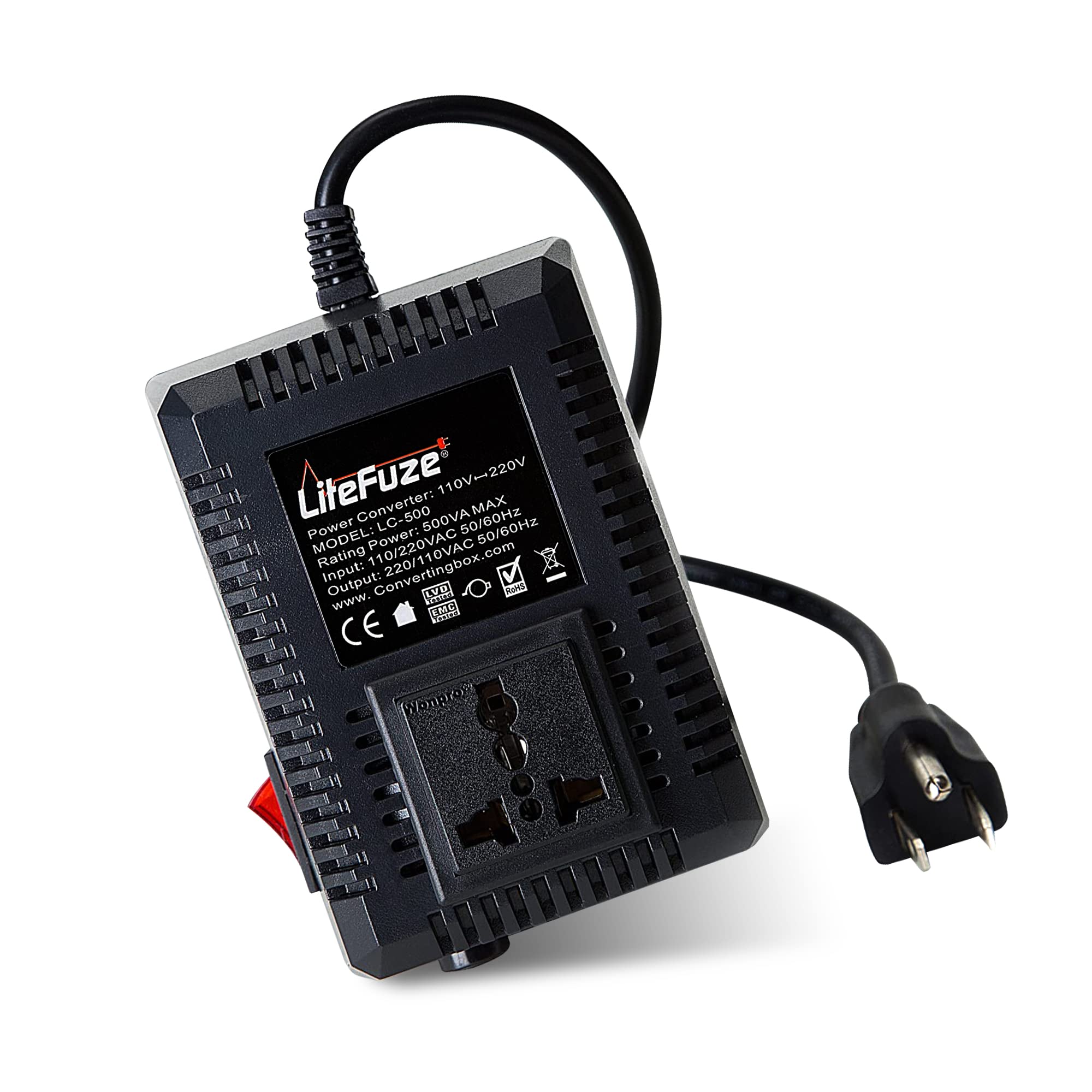 Litefuze 500 Watt Step Up/Step Down Travel Voltage Converter, 220/110V To 110/220V Converter With Type B Plug   Compatible With