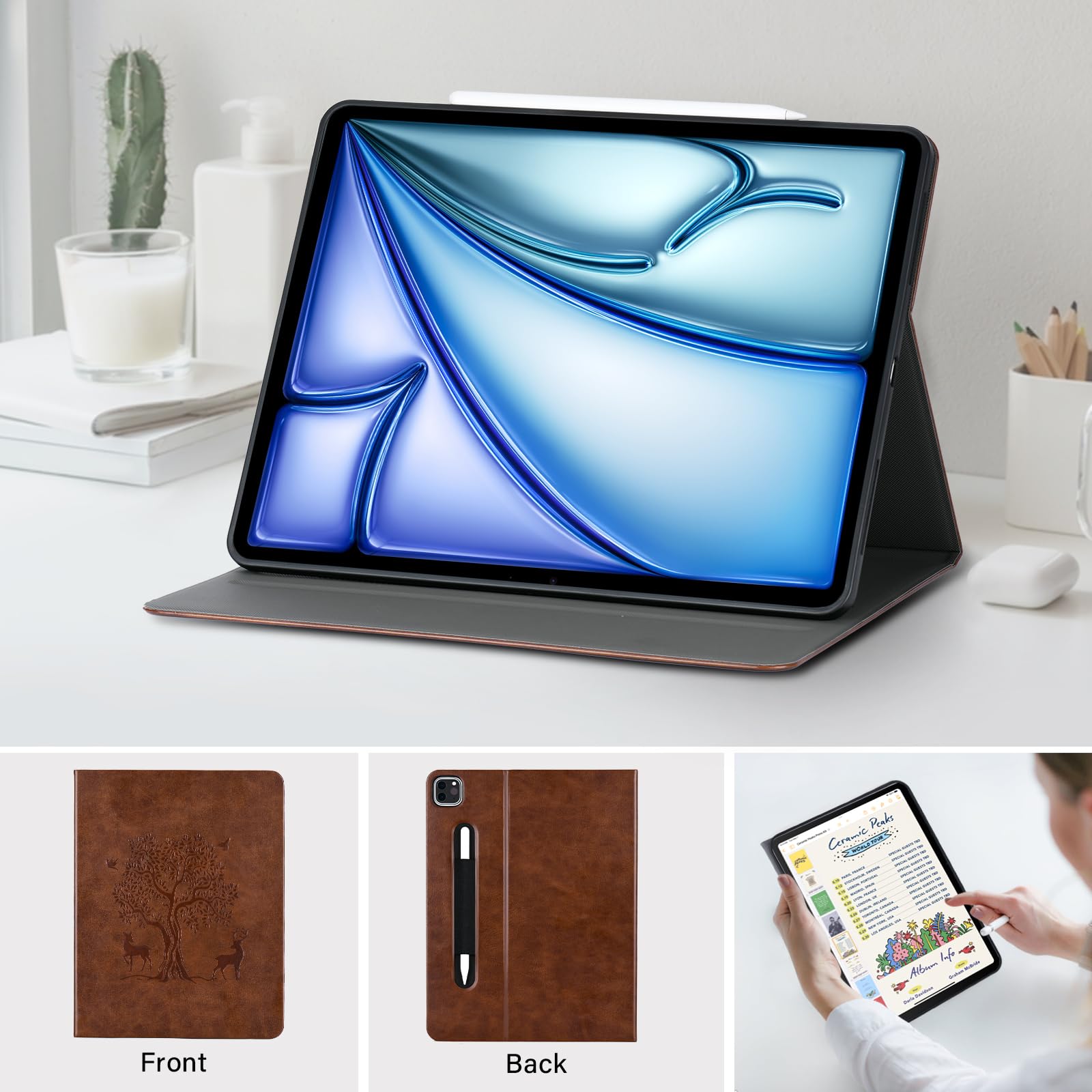 Hfcoupe For Ipad Air 2024 13 Inch Case M2, Lightweight 12.9 Inch Ipad Pro 6Th/5Th Gen Cover With Elastic Pencil Holder And Magne