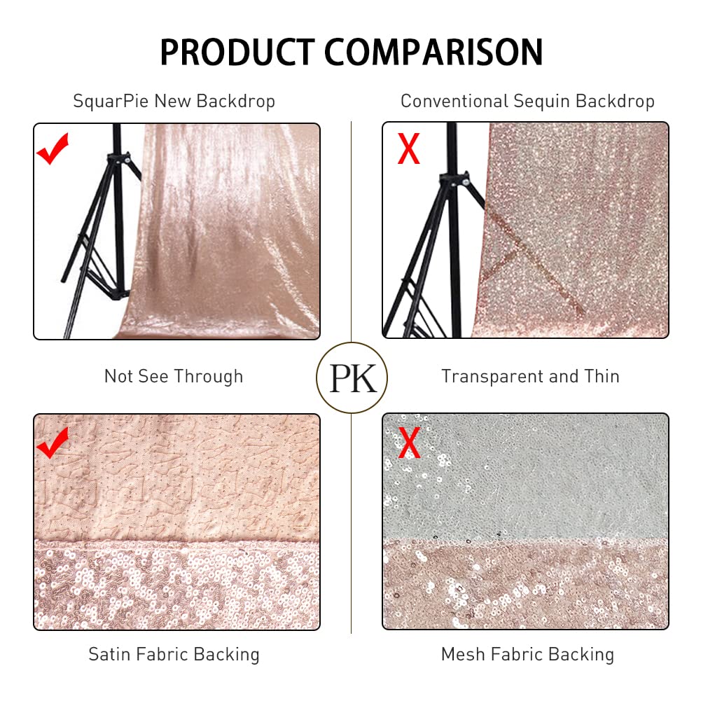 Squarepie Sequin Backdrop Non Transparent Background Sparkly Curtain For Wedding Party 6Ft X 8Ft Rose Gold