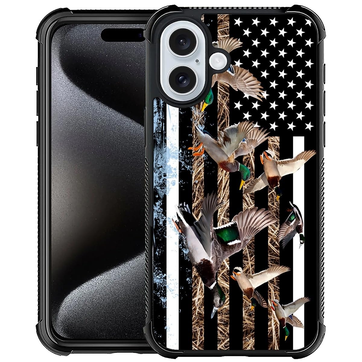 Deaorew for iPhone 16 Plus Case | Classic Slim Cover Design | Ducks Hunting American Flag