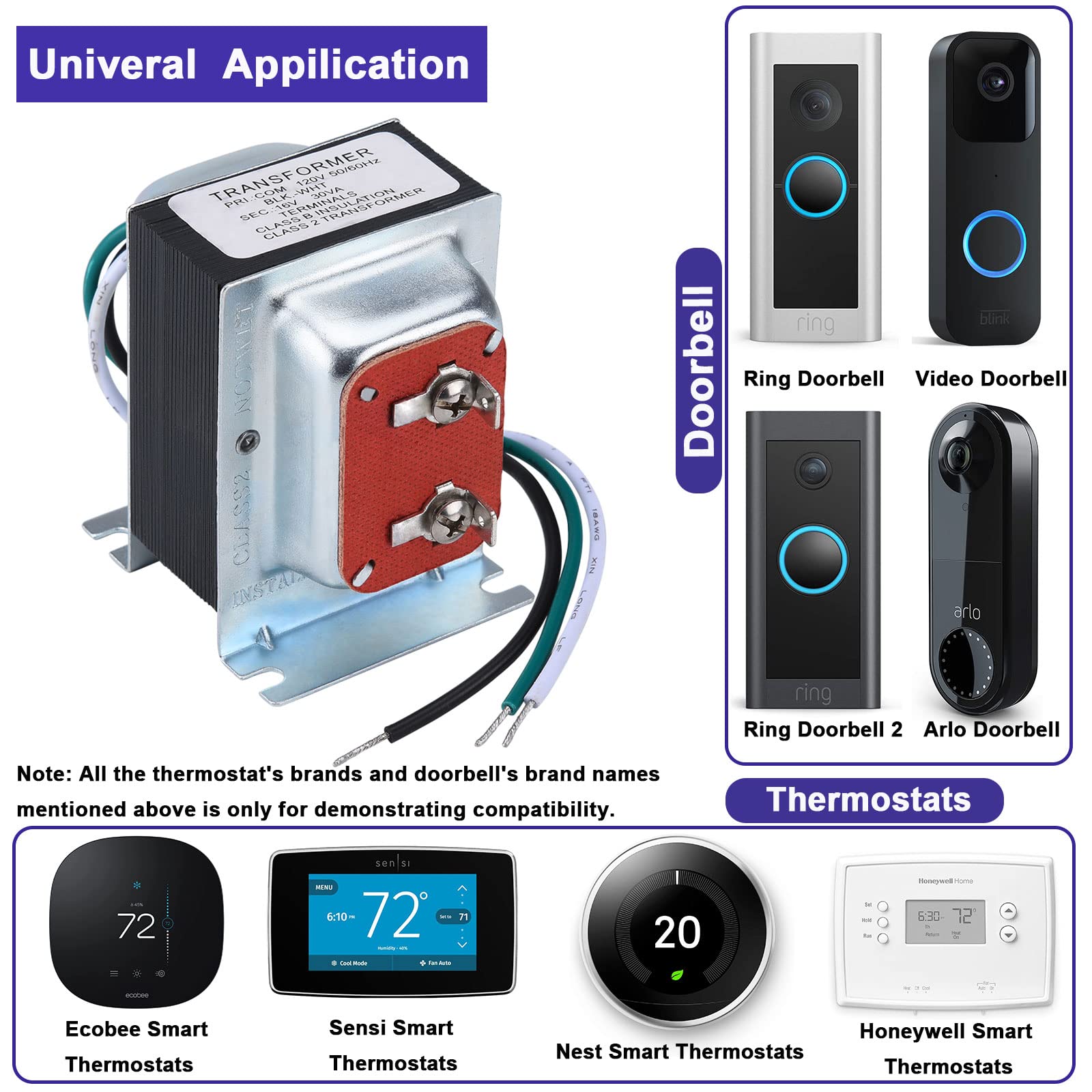 Doorbell Transformer 16V 30Va Ac Power Supply Thermostat Power Adapter Hardwired Door Chime Transformer