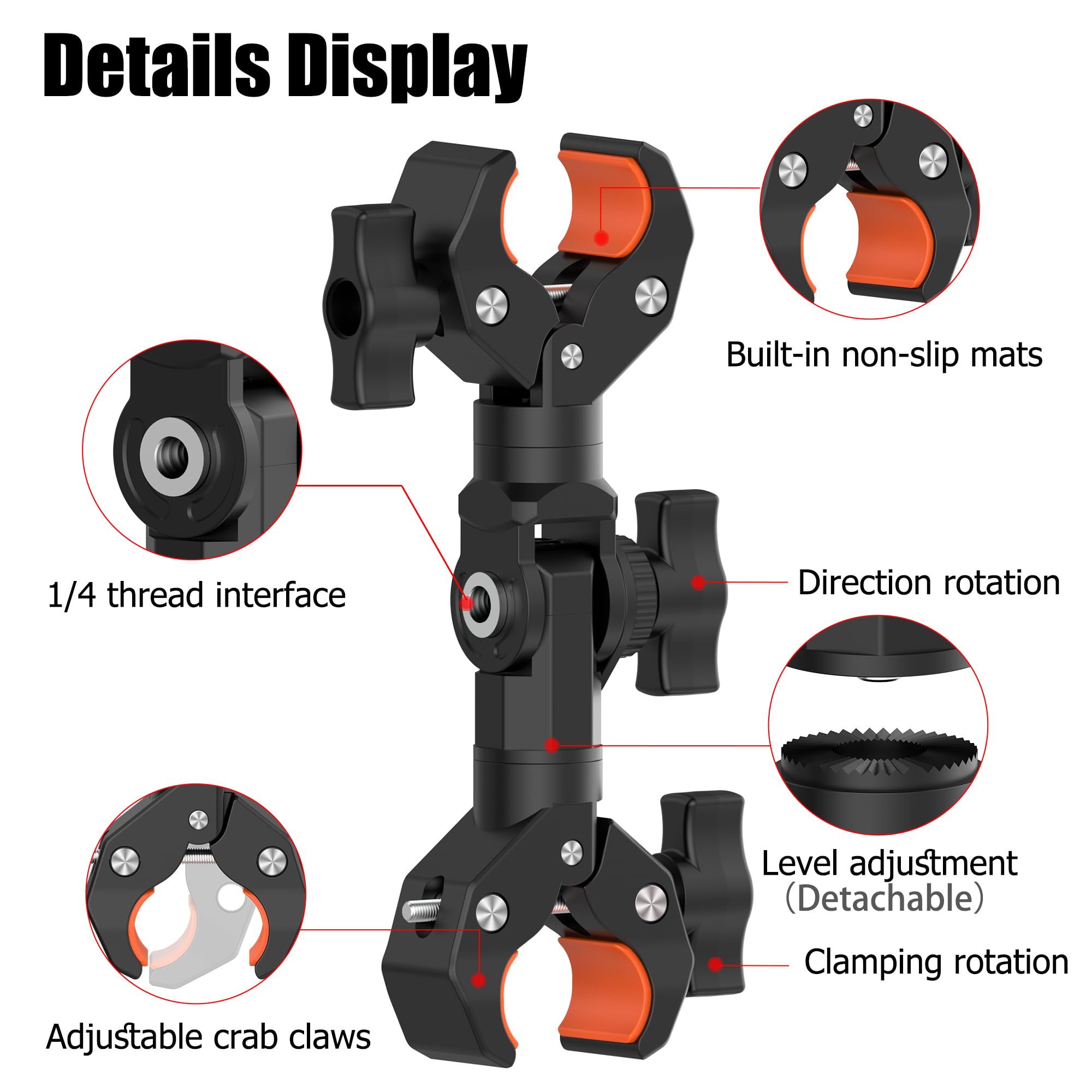 Double Clamp Mount Bracket Magic Arm With 1/4'' Screw Interface, Double Camera Clamp For Umbrella Clamp, Photo Studio Light Stan