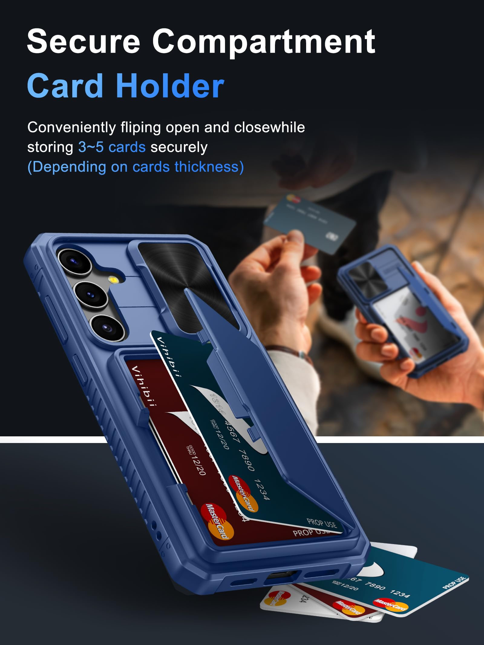 Vihibii For Samsung Galaxy S24 Plus Wallet Case With Card Holder (4 Cards) & Slide Camera Lens Protective Cover & Kickstand, Hea