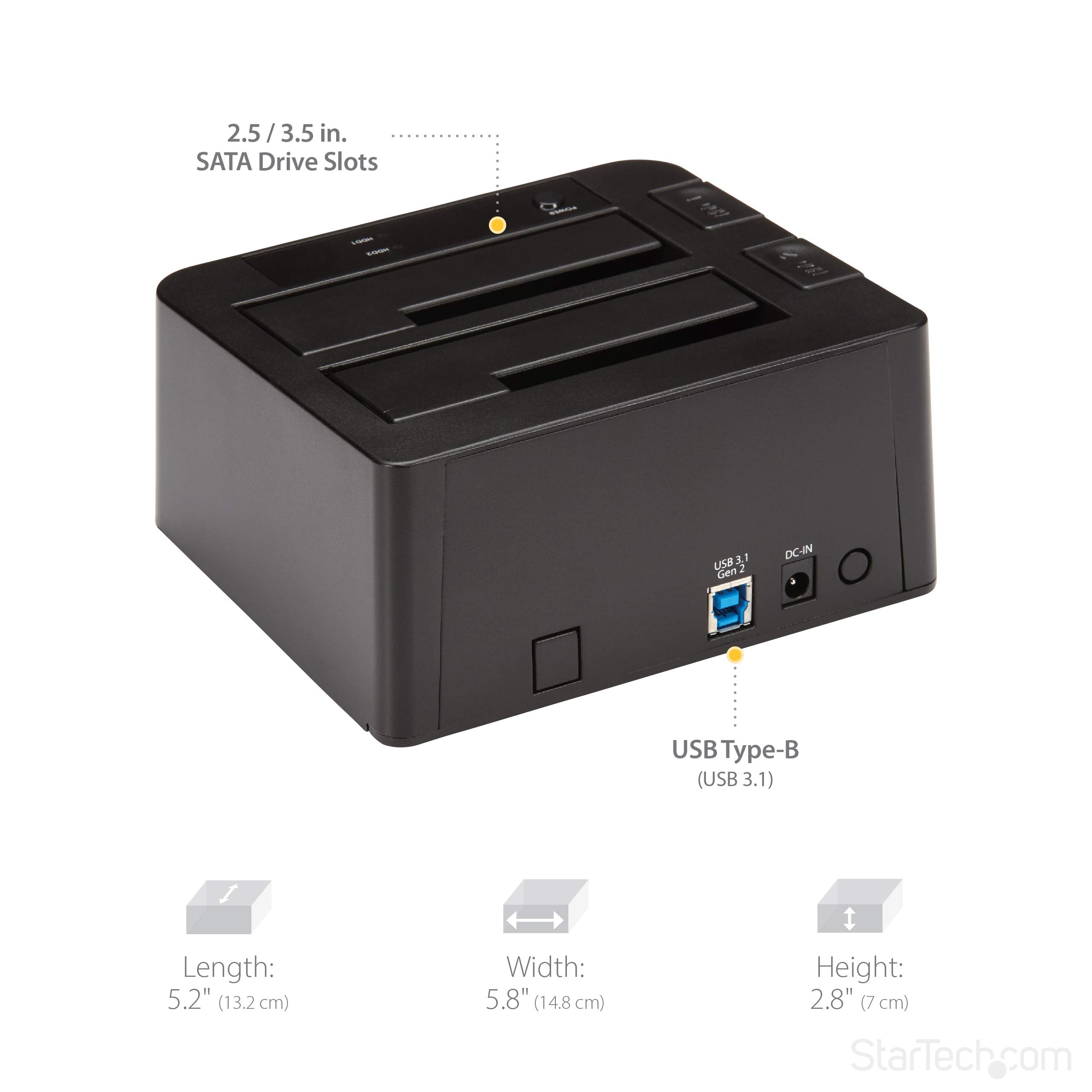 Startech.Com Dual Bay Usb 3.1 To Sata Hard Drive Docking Station, Usb 3.1 (10 Gbps), External 2.5/3.5'' Sata I/Ii/Iii, Ssd/Hdd D