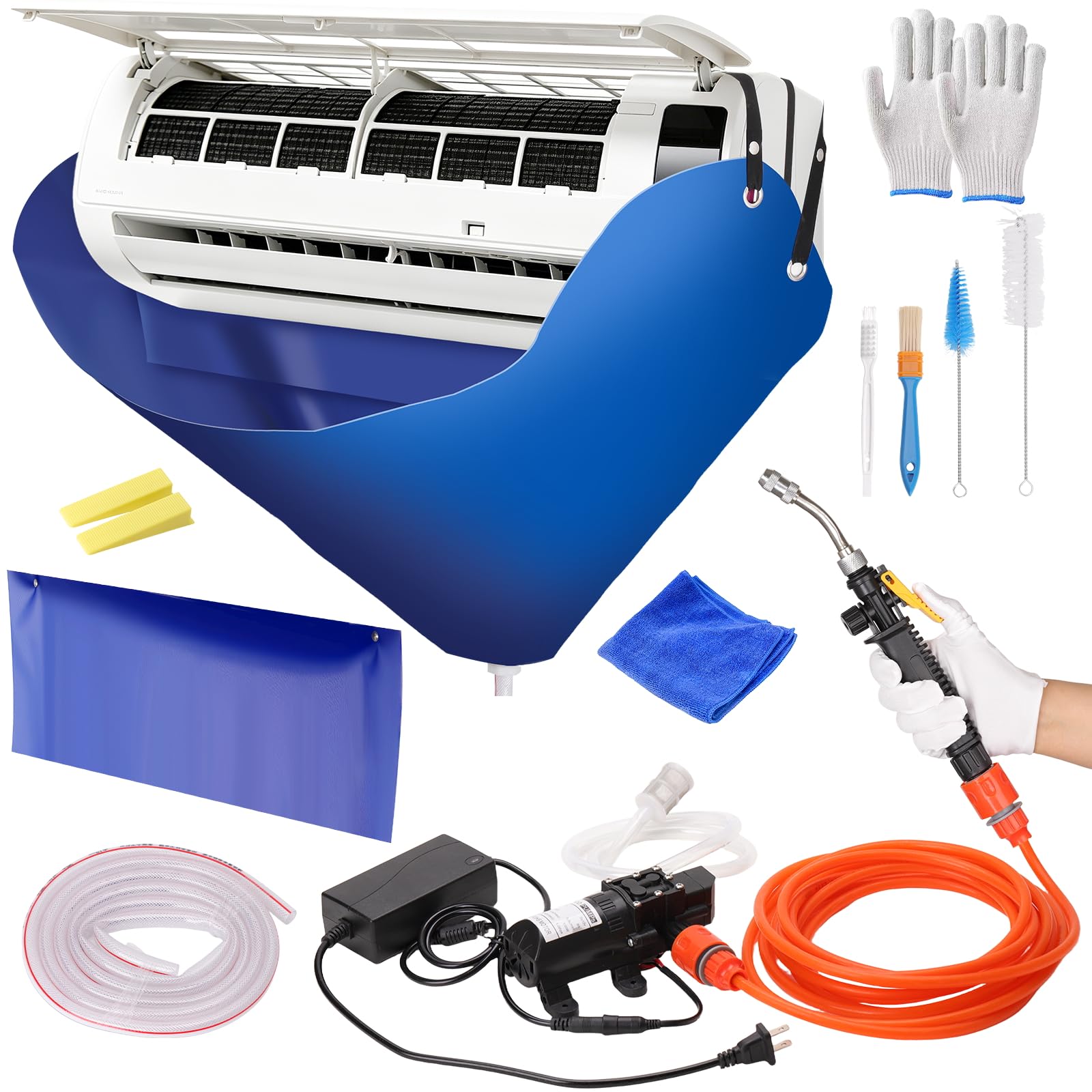 SOUTH SILK Large Ac Cleaning Bag with Wall Protection Cloth, 13Pcs Minisplit Cleaning Kit, Split Ac Cleaning Kit with Strong Was