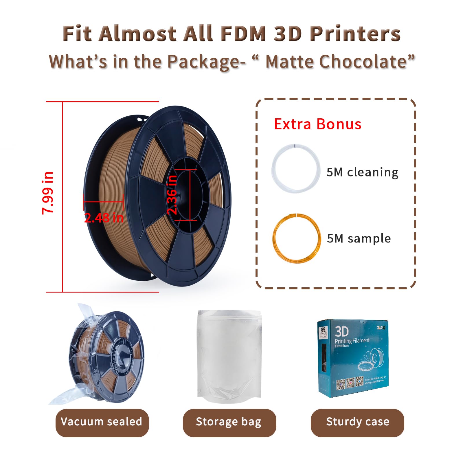 Ziro Matte Pla Filament 1.75Mm, Pure Color No-Shine 3D Printer Filament, High Toughness 3D Printing Material, Dimensional Accura