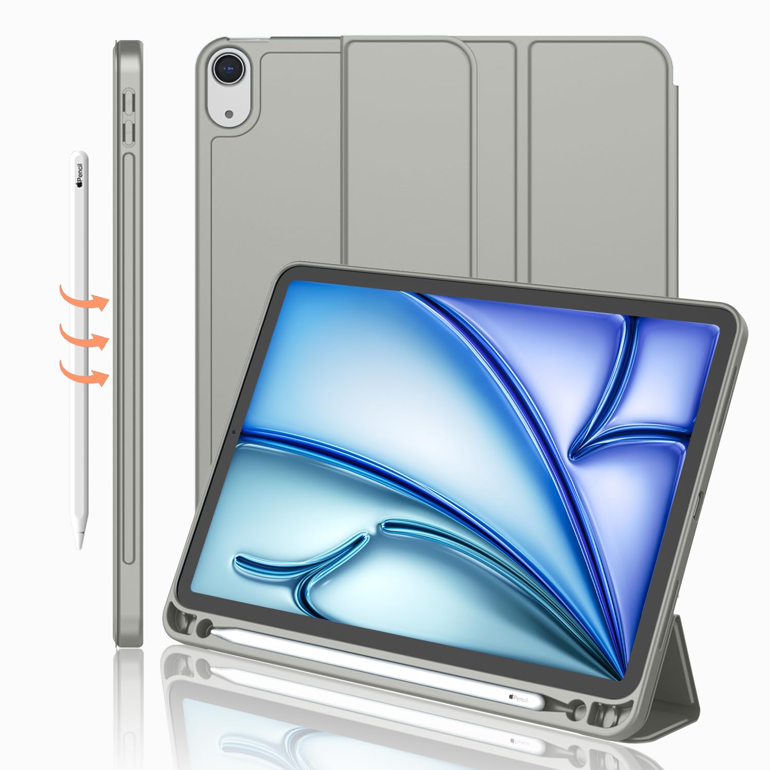 Imieet Ipad Air 11 Inch Case 2024 (6Th Generation), Ipad Air 5Th Generation Case 2022/4Th Generation Case 2020 10.9 Inch With Pencil Holder, Trifold Stand Smart Case(New Smoky Gray)