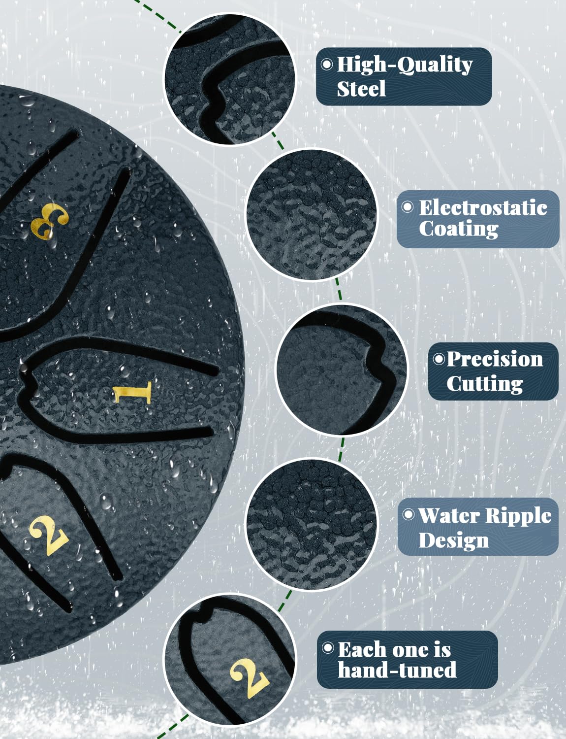 Steel Tongue Drum: 3 Inch 6 Notes Rain Instrument For Outdoor Use, Hang Handpan For Kids, Sound Healing Meditation (Navy Blue)