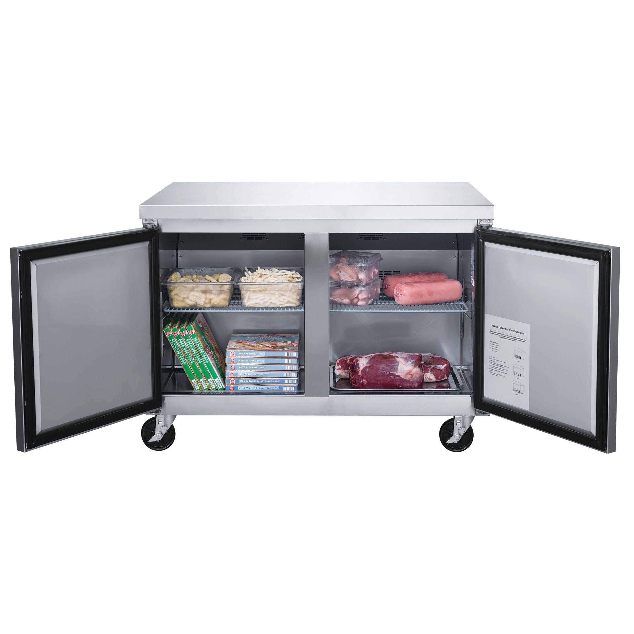 Commercial Undercounter Freezer, Etl 2-Door Upright, 48.125 W 12.2 Cu. Ft. Auto-Defrost, Stainless Steel Restaurant Cd-48Ucf-2