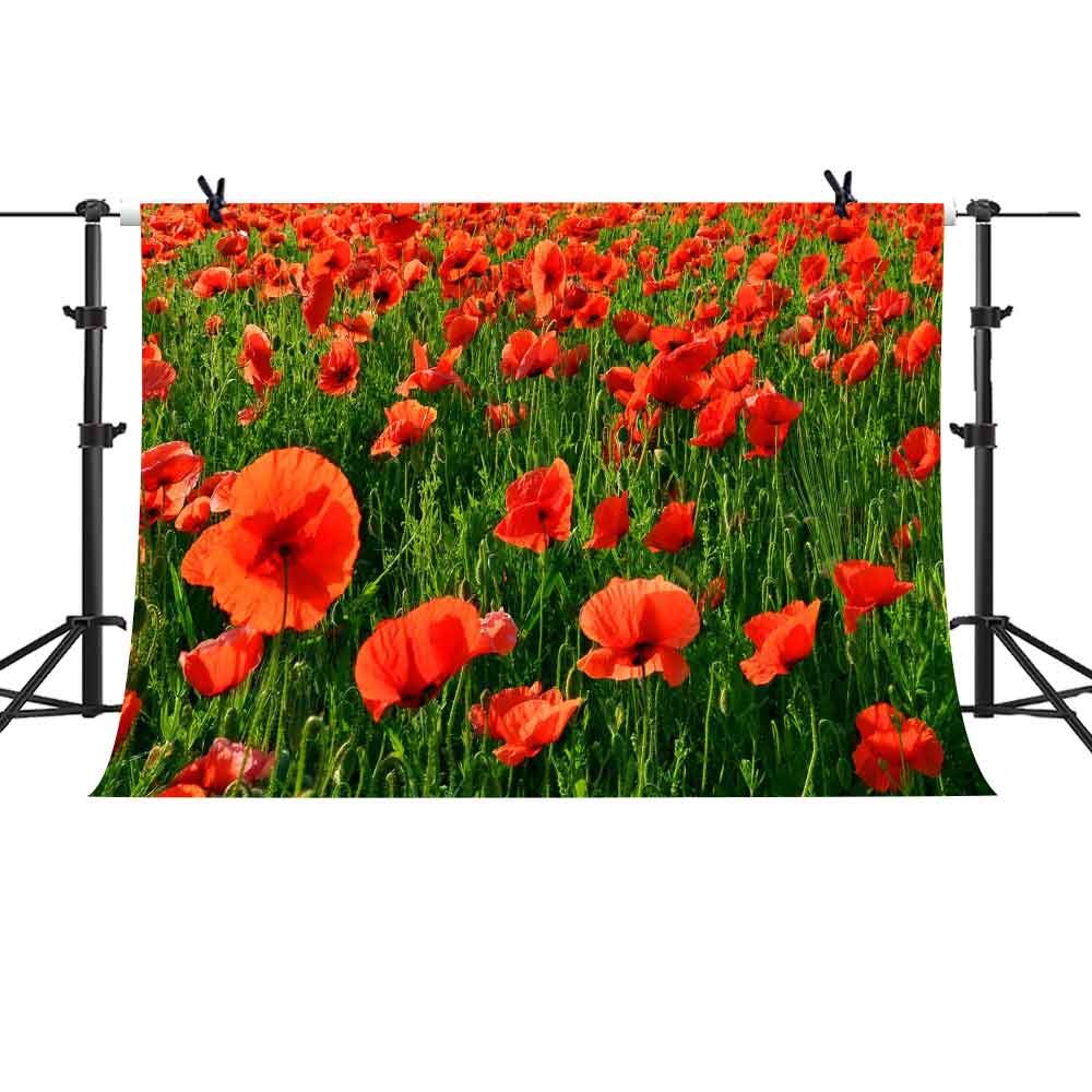 Mtmety Backdrop 7X5Ft Red Poppies Sea Background Romantic Wedding Photography Seamless Vinyl Photo Studio Props Lxme617