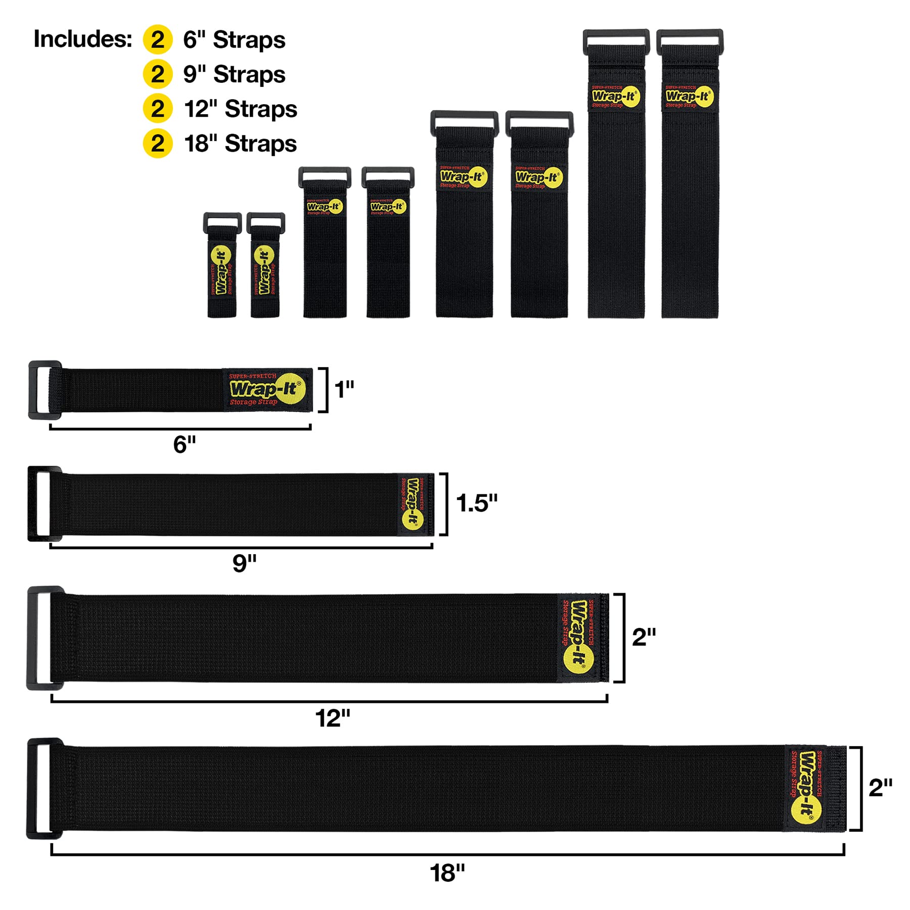 Super Stretch Wrap It Storage Straps (Assorted 8 Pack)   Elastic Hook And Loop Cinch Straps   Extension Cord Organizer, Hose, Ro