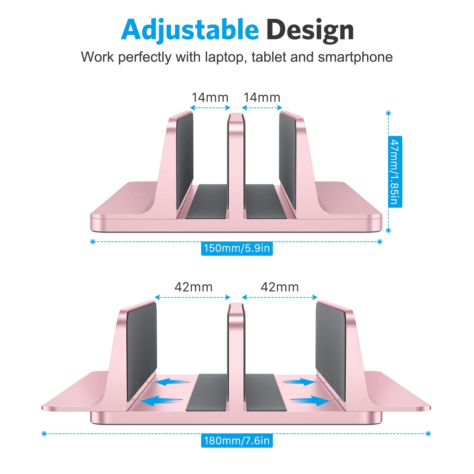 Omoton [Updated Dock Version Vertical Laptop Stand, Double Desktop Stand Holder With Adjustable Dock (Up To 17.3 Inch), Fits All Macbook/Surface/Samsung/Hp/Dell/Chrome Book (Rose Gold)