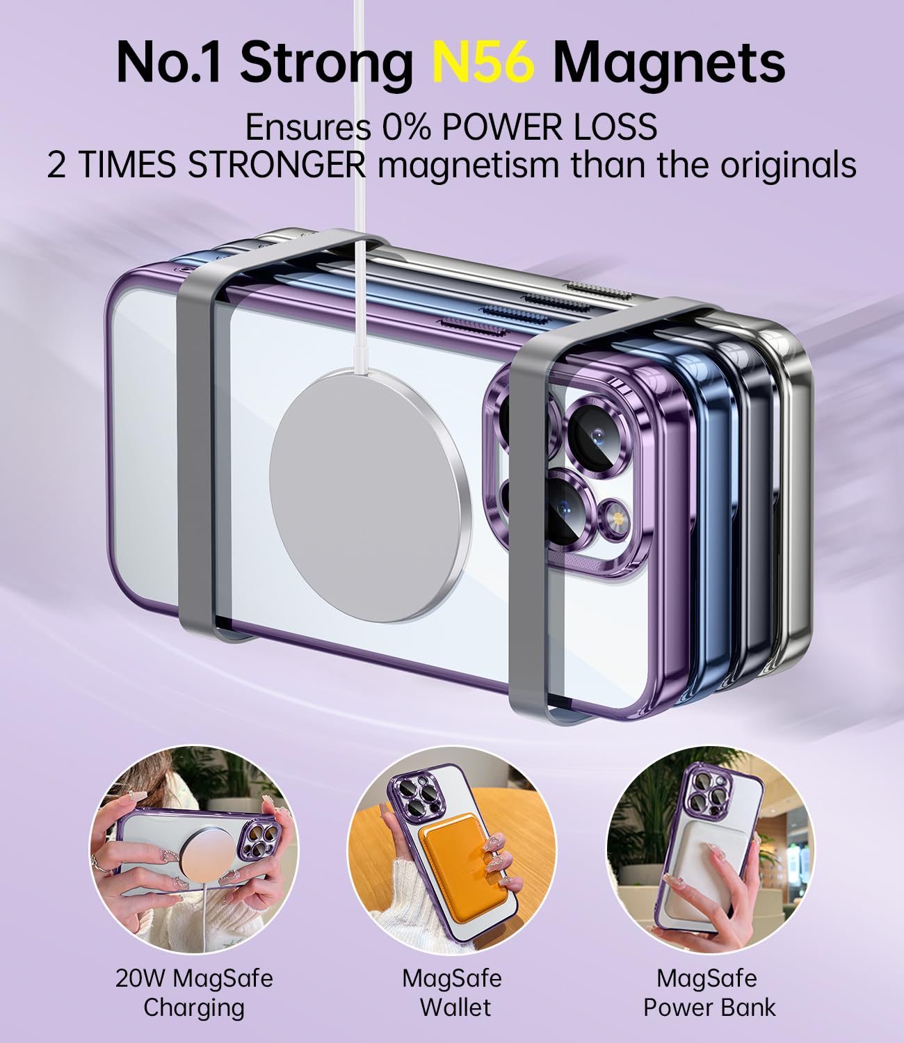 Jueshituo Magnetic For Iphone 15 Pro Max Case With Full Camera Cover Protection [Never Yellow] [No.1 Strong N56 Magnets] [Milita