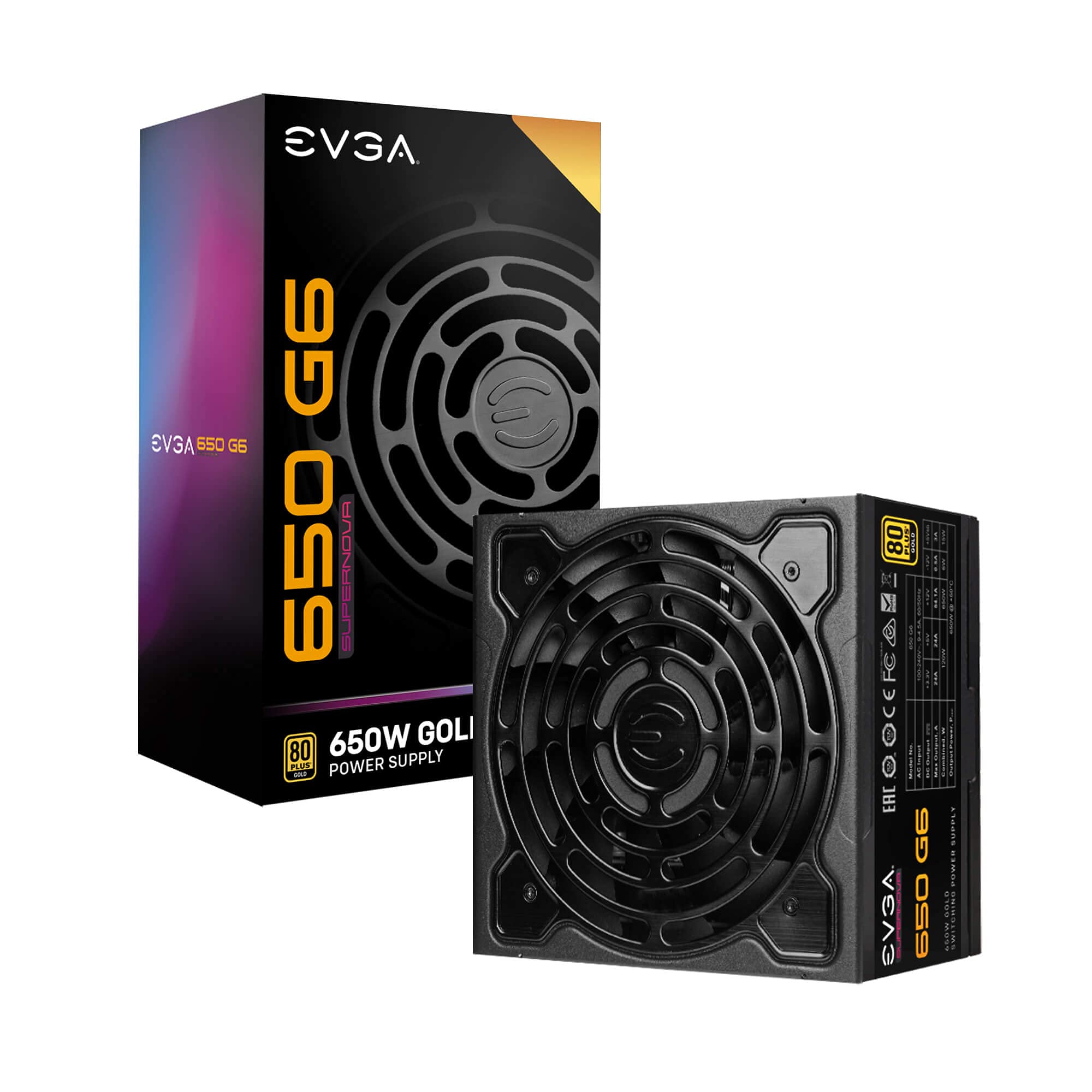 EVGA 650 G6, 80 Plus Gold 650W, Fully Modular, Eco Mode with FDB Fan, 100% Japanese Capacitors, 10 Year Warranty, Includes Power