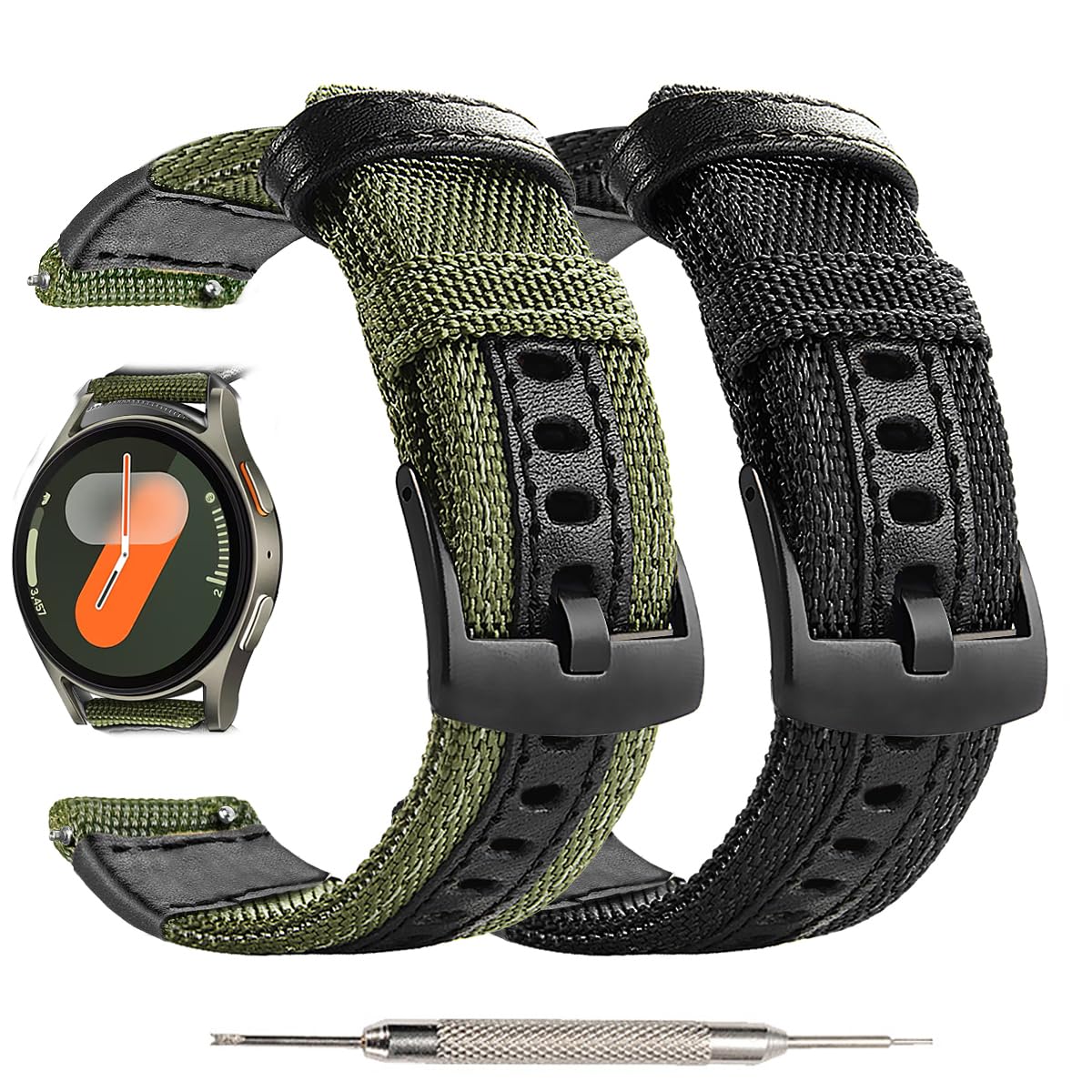 Maxjoy Galaxy Watch 7/Galaxy Watch 6 Band, Galaxy Watch 6 Classic/5 Pro Bands, 20Mm Nylon Strap Compatible With Samsung Galaxy Watch 7 6 5 4 3 40Mm 41Mm 42Mm 43Mm 44Mm 45Mm 46Mm 47Mm, 2 Pack
