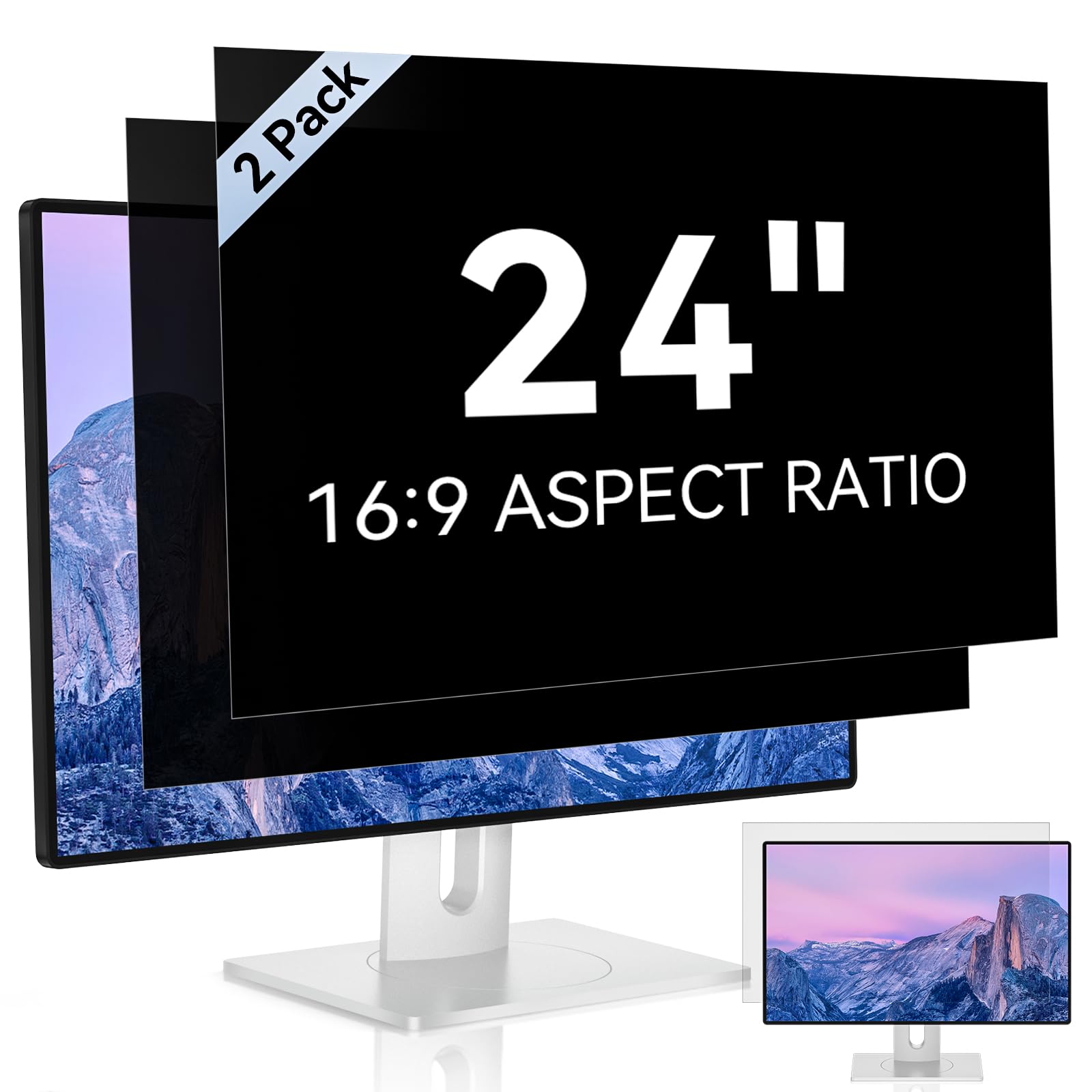 [2 Pack] 24 Inch Computer Privacy Screen For 16:9 Aspect Ratio Widescreen Monitor, Eye Protection Anti Glare Blue Light Computer