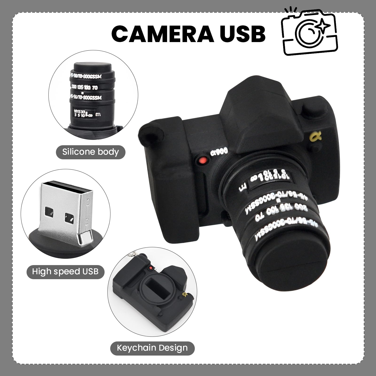 Novelty Cute Cartoon Usb 2.0 Flash Drive Data Storage Memory Stick Camera Shape Usb Stick Pendrive Gift (16Gb, Camera Black)