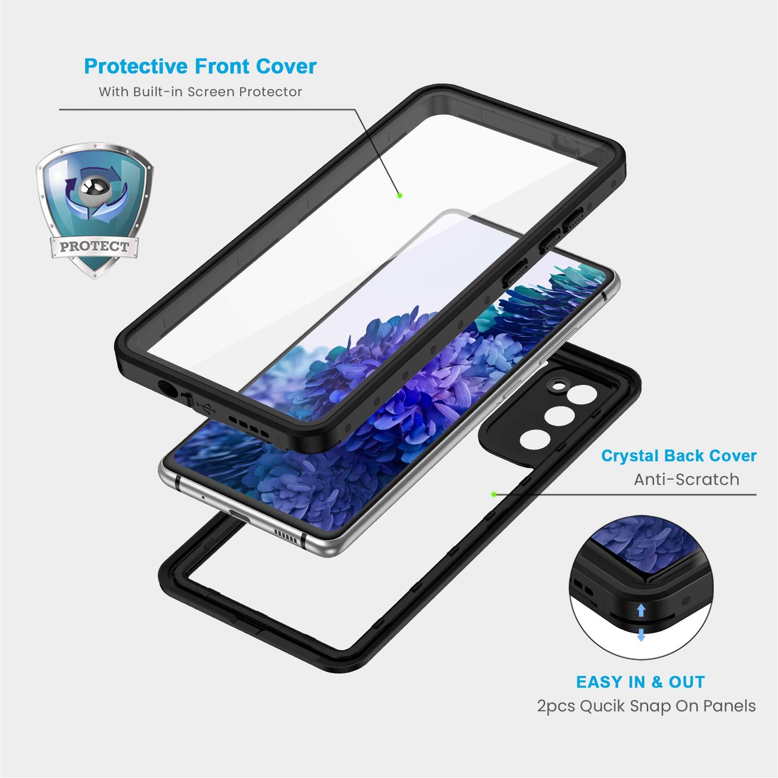 Lanhiem For Samsung Galaxy S20 Fe Case, Ip68 Waterproof Dustproof With Built In Screen Protector, Heavy Duty Full Body Protectiv