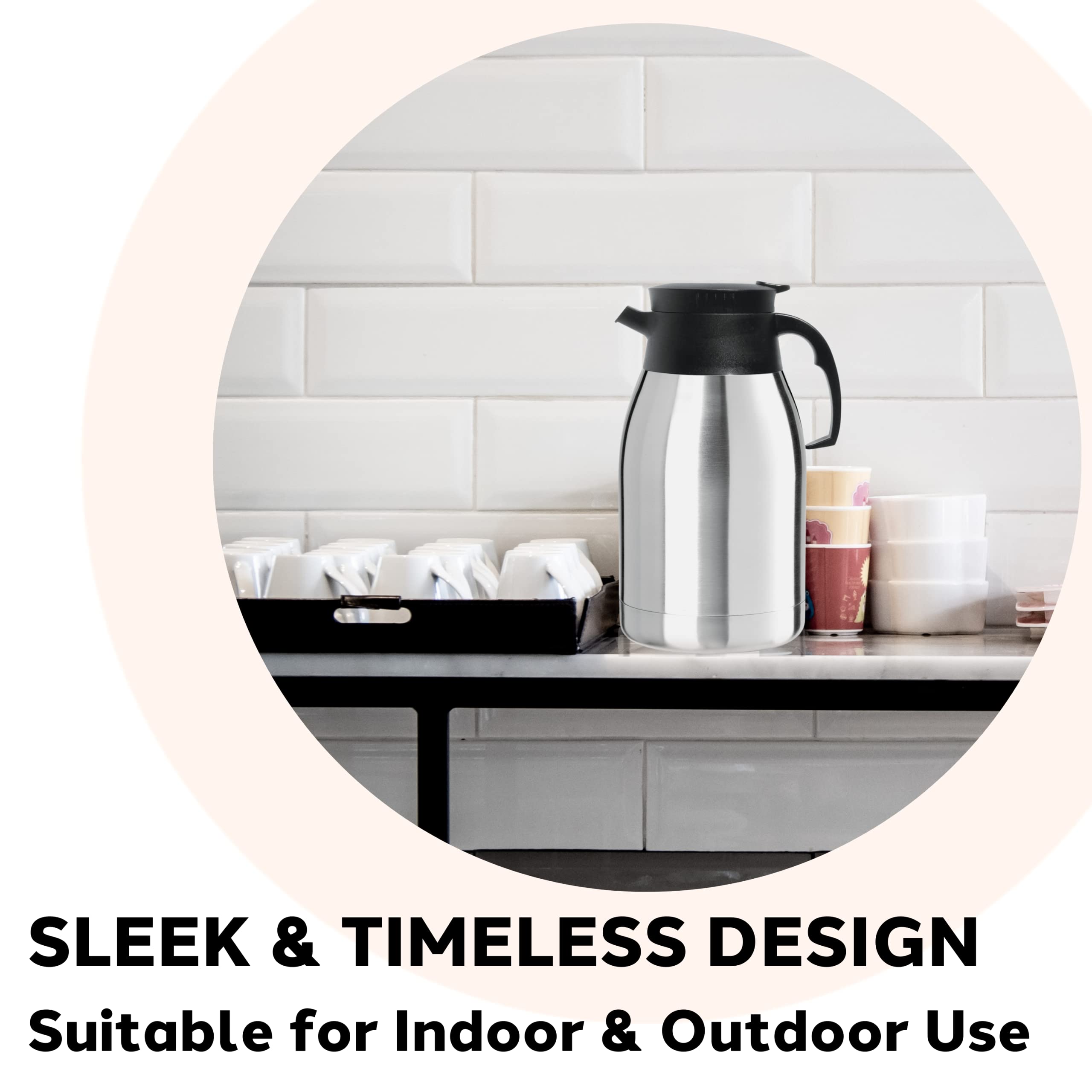 Oggi Coronado 68Oz Stainless Steel Thermal Coffee Carafe  Double Walled Vacuum Container W/Press Button Top, Insulated Coffee Ca