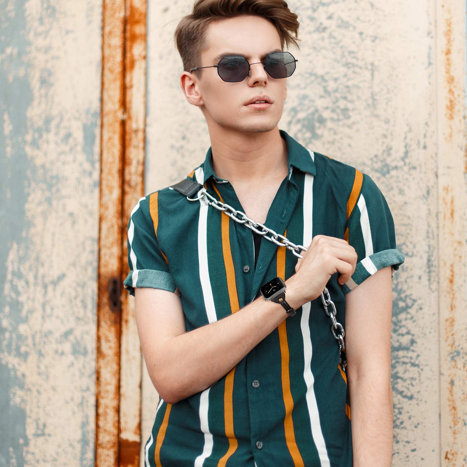 Wearlizer Black Leather Compatible With Apple Watch Slim Leather Band 42Mm 44Mm 45Mm 49Mm(Ultra) For Women Men Strap Wristband R