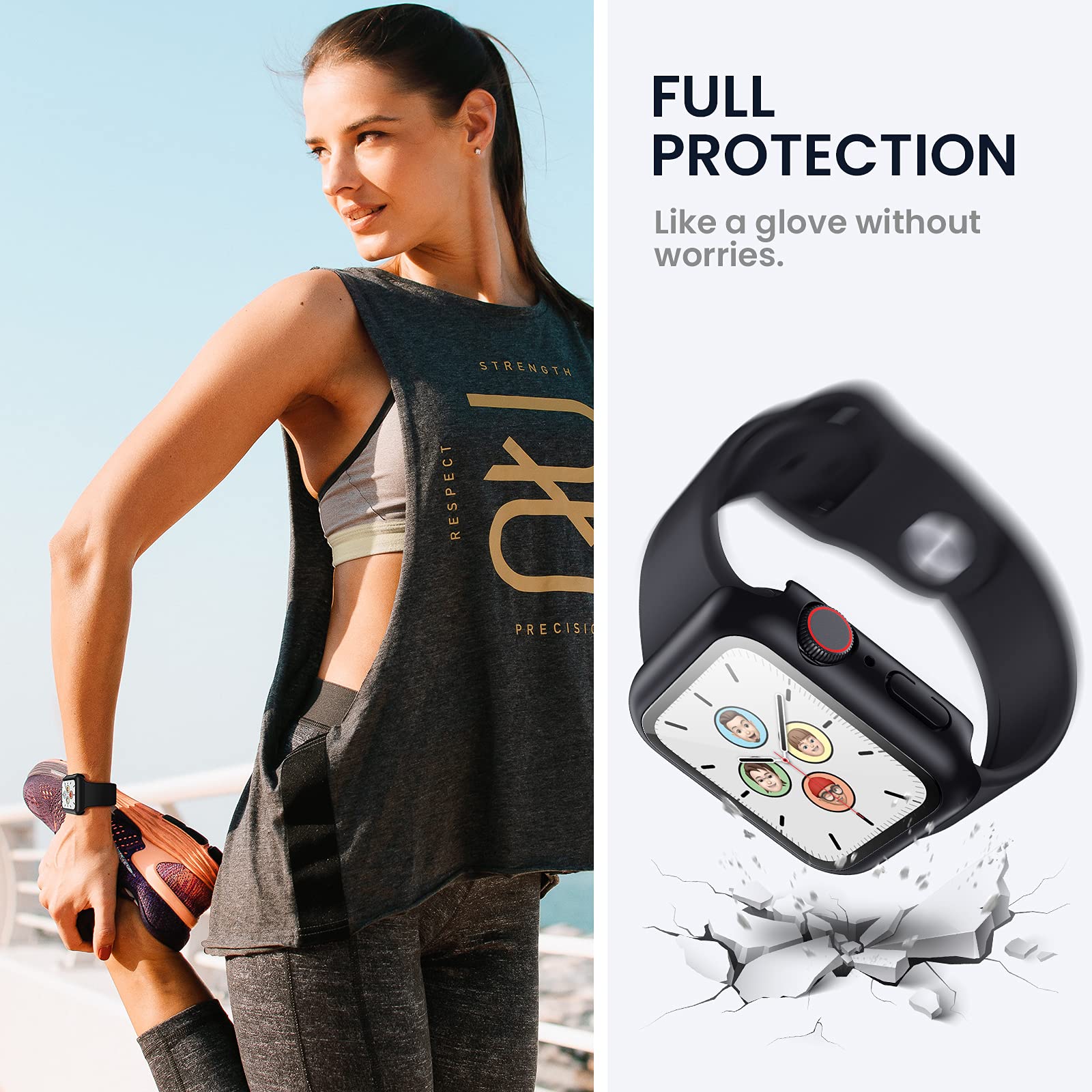 Tensea For Waterproof Apple Watch Screen Protector Case Se2 Series Se 6 5 4 44Mm Accessories, Iwatch Protective Pc Face Cover Bu