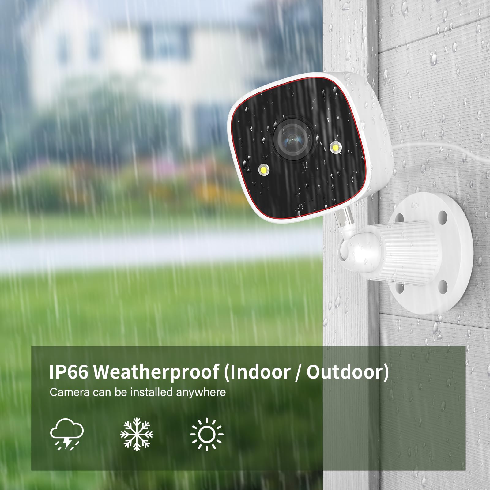 Jennov 2K WiFi Indoor Security Camera, Plug-in, Color Night Vision, 2-Way Audio, IP66 Waterproof, White & Black, Outdoor Use