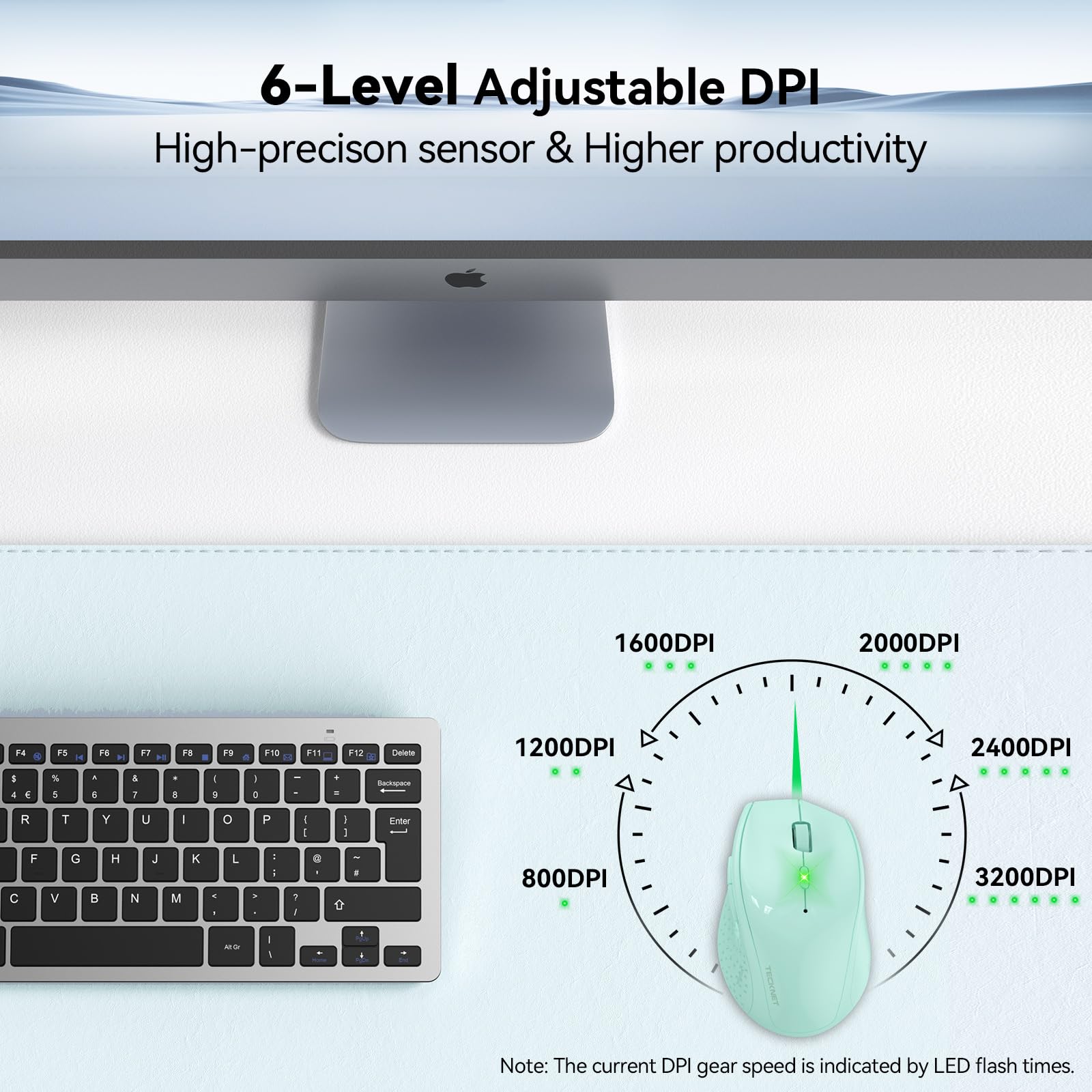 Tecknet Wireless Mouse, 2.4G Usb Computer Mouse With 6 Level Adjustable 4800 Dpi, 30 Months Battery, Ergonomic Grips, 6 Buttons Portable For Pc, Chromebook, Mac   Green