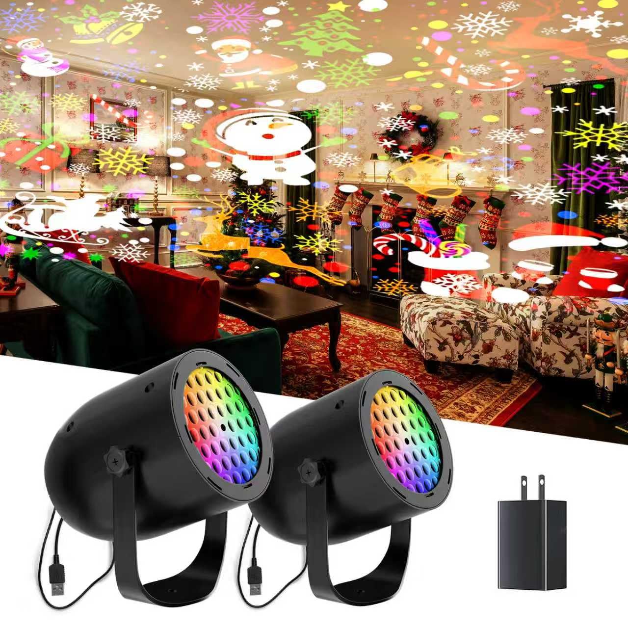 Yiixuyo - 2 Set - Christmas Snowflake Led Projector Lights, Mini Adjustable LED Snowflake Projector Lights for Christmas Indoor 