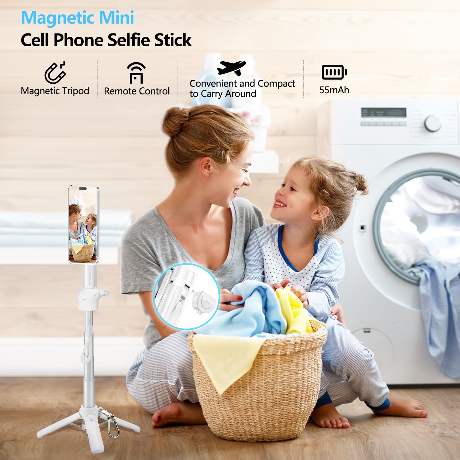 Yayusi Magnetic Compact Mini Phone Selfie Stick, Small Portable Pocket Tripod For Iphone/Android, Magnetic Chuck & Clip 2 In 1,