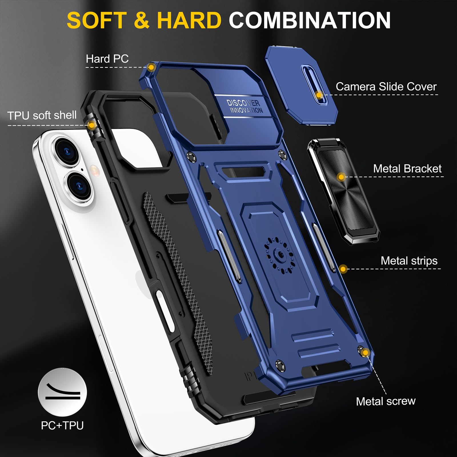 Sefing Case For 16 Plus Iphone Phone Case Iphone 16 Plus Case With Kickstand Ring Holder, With Camera Cover, With Magnet Car Mou
